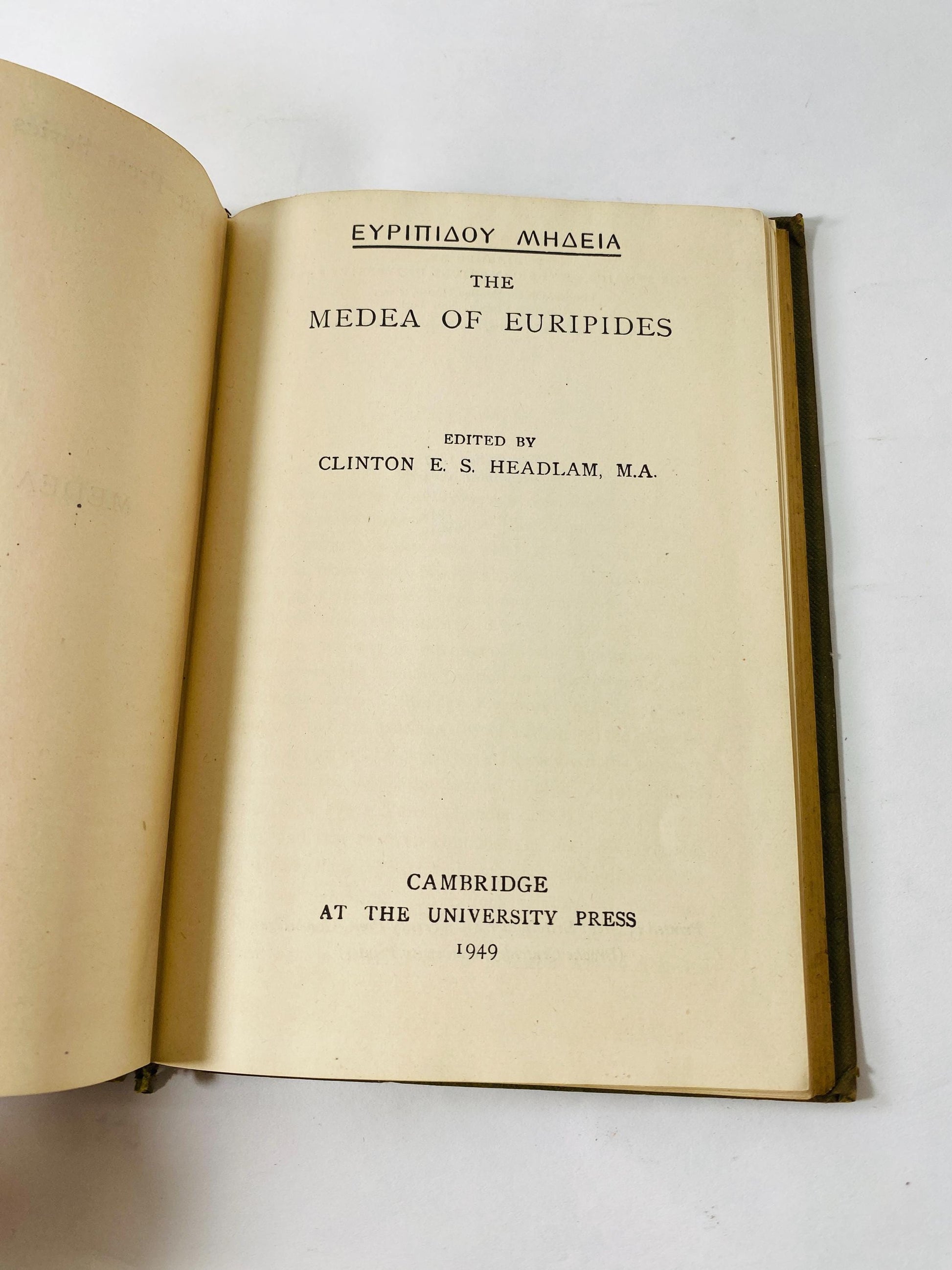 Vintage Cambridge University edition of Medea of Euripides, edited by Clinton E. S. Headlam circa 1949 Vintage book gift decor. Greek