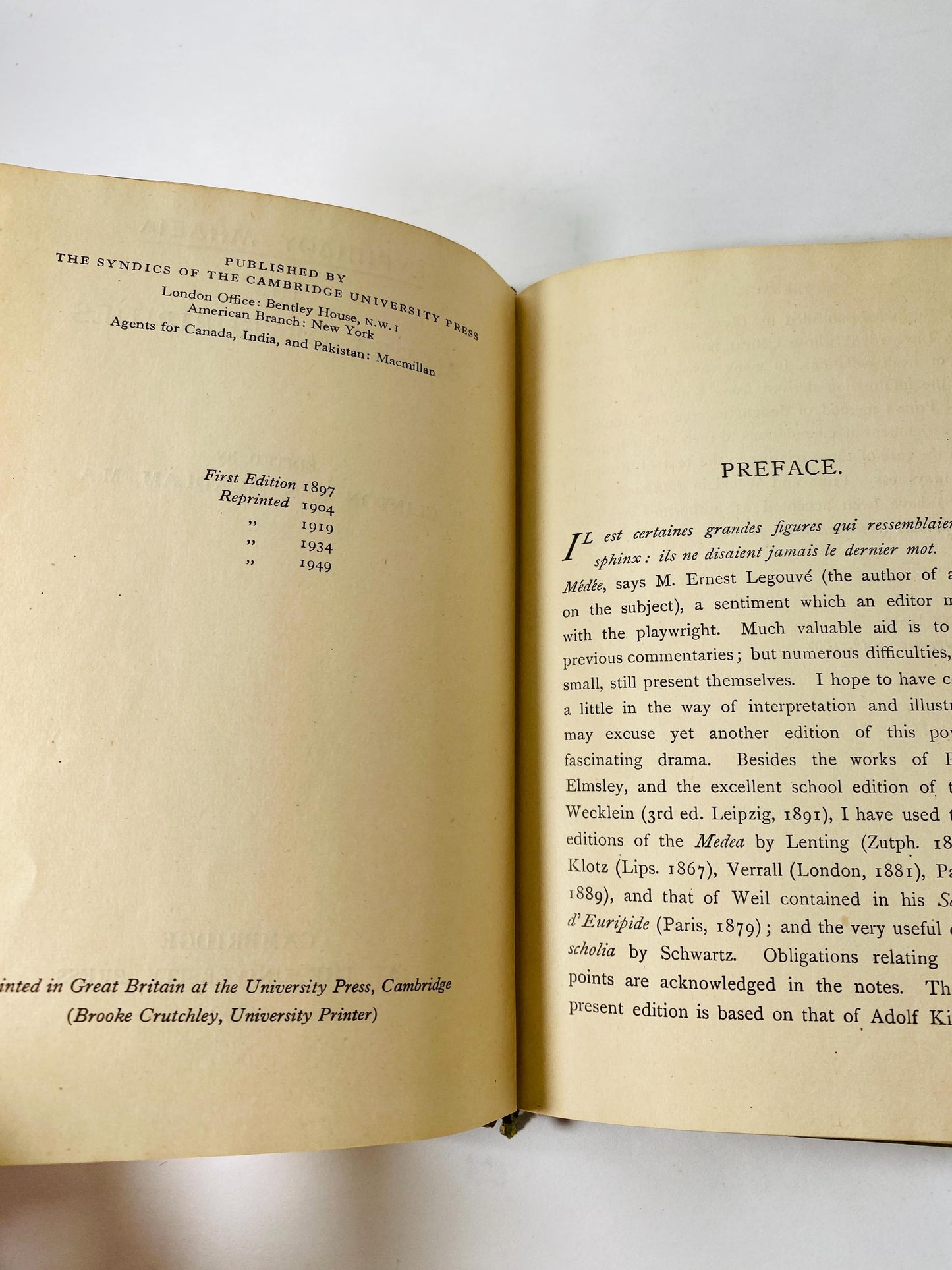 Vintage Cambridge University edition of Medea of Euripides, edited by Clinton E. S. Headlam circa 1949 Vintage book gift decor. Greek
