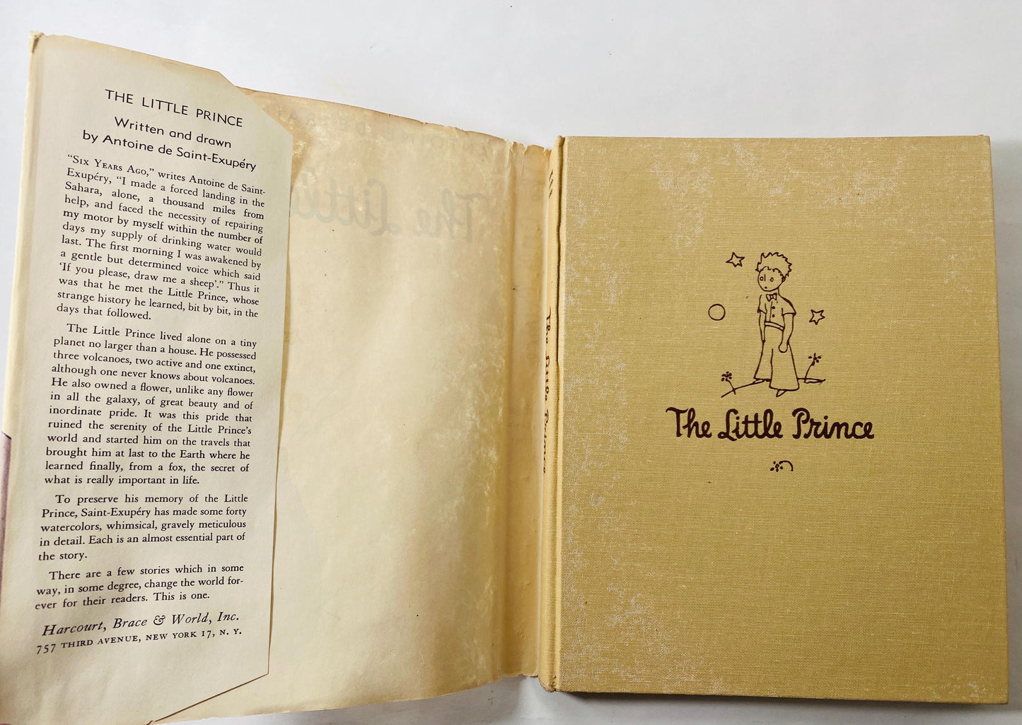 The Little Prince EARLY PRINTING vintage book circa 1943 by Antoine De Saint-Exupery Children's Harcourt Brace World