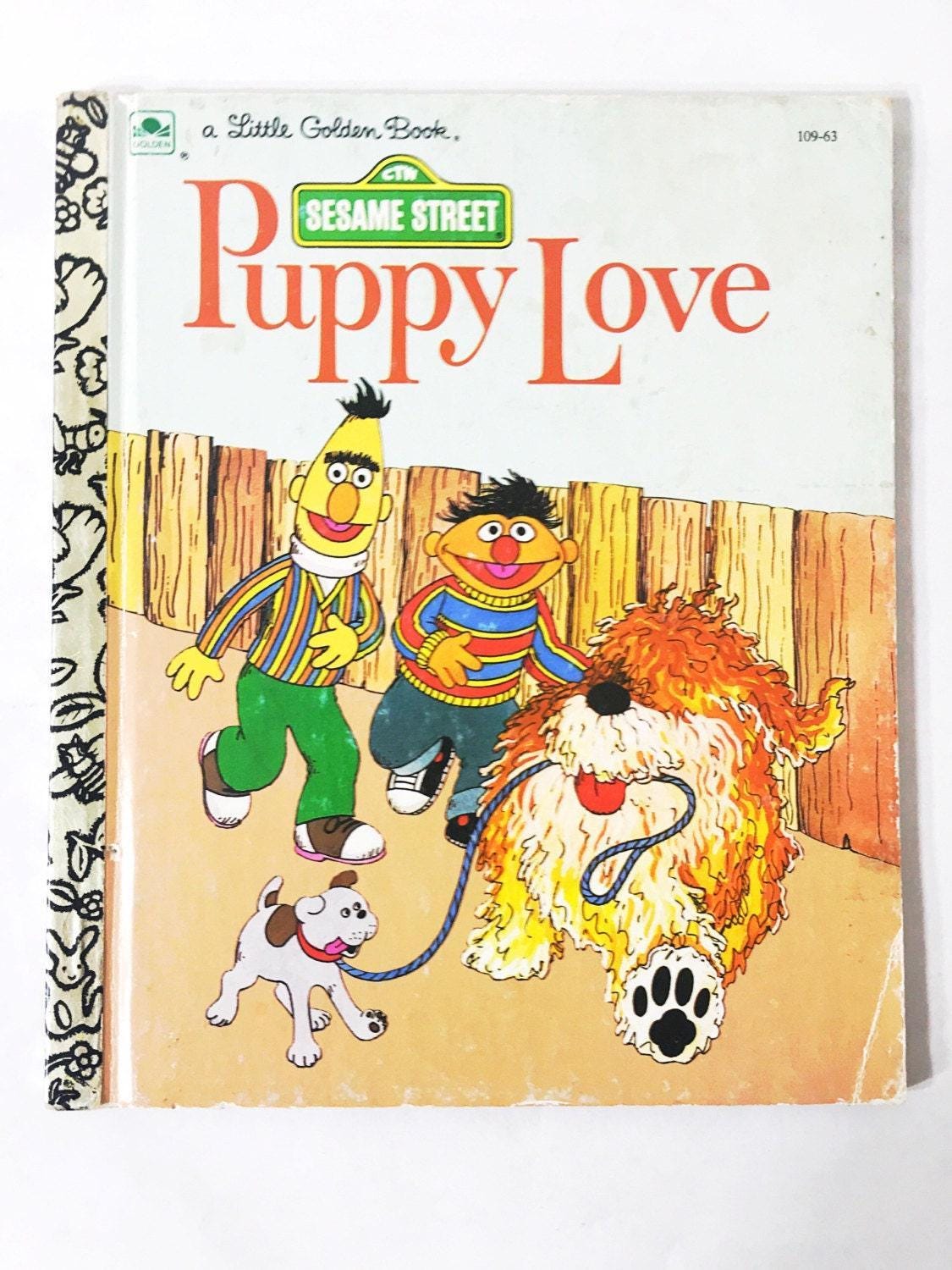 Puppy Love book vintage Sesame Street Little Golden Book Bert and Ernie. Madeline Sunshine. Carol Nicklaus. LGB. 109-63
