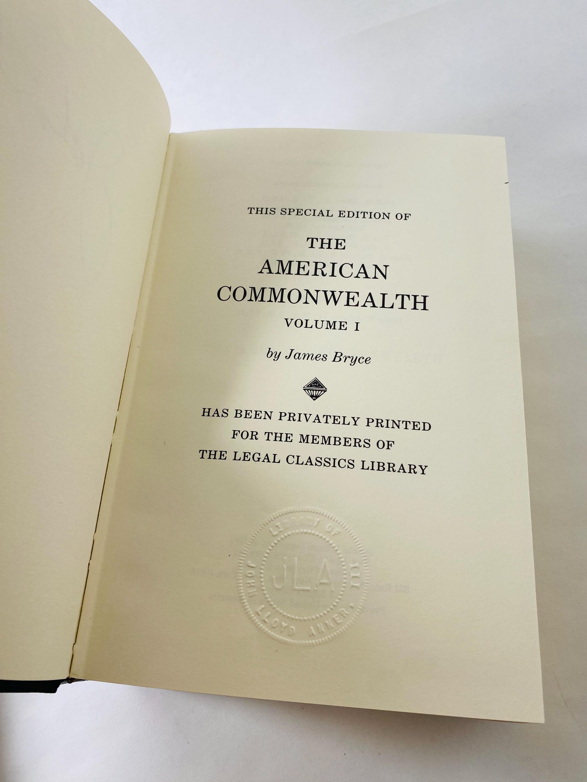 1987 American Commonwealth vintage 2 Volume Set by James Bryce Leather Gilt Law Constitutional History government philosophy attorney gift