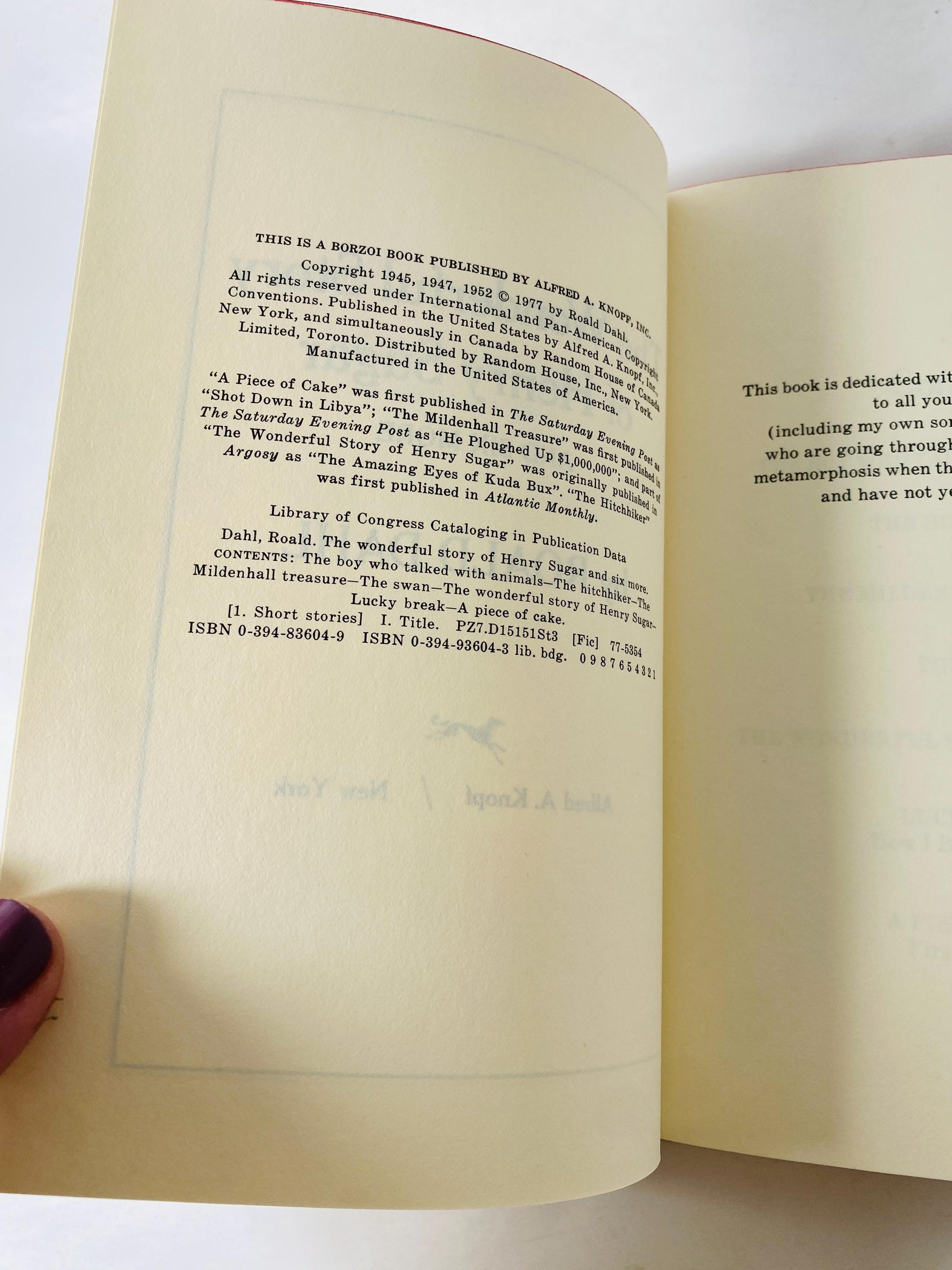 1977 FIRST EDITION vintage book by Roald Dahl Henry Sugar and Six More, First Printing Hardcover with Dust Jacket, Vintage Short Stories