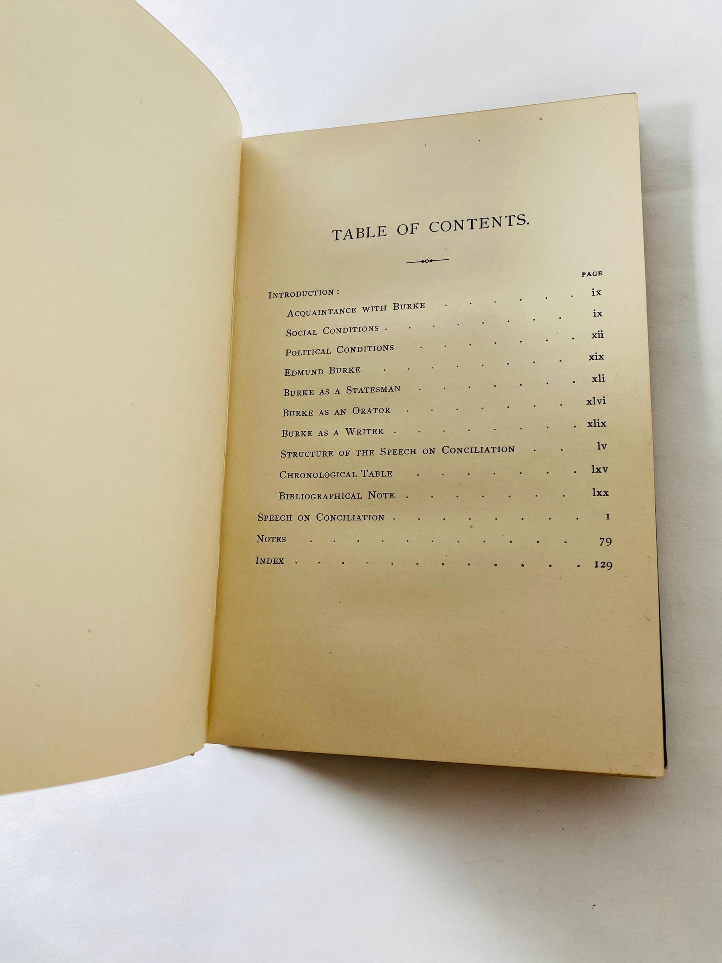 Edmund Burke’s Speech on Conciliation with America antique book circa 1897 which was delivered just before the American Revolution began