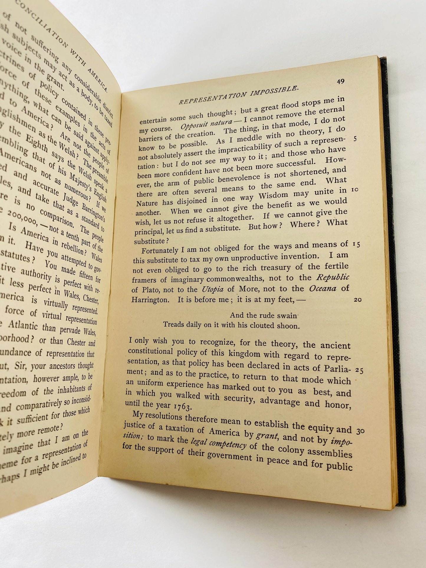 Edmund Burke’s Speech on Conciliation with America antique book circa 1897 which was delivered just before the American Revolution began