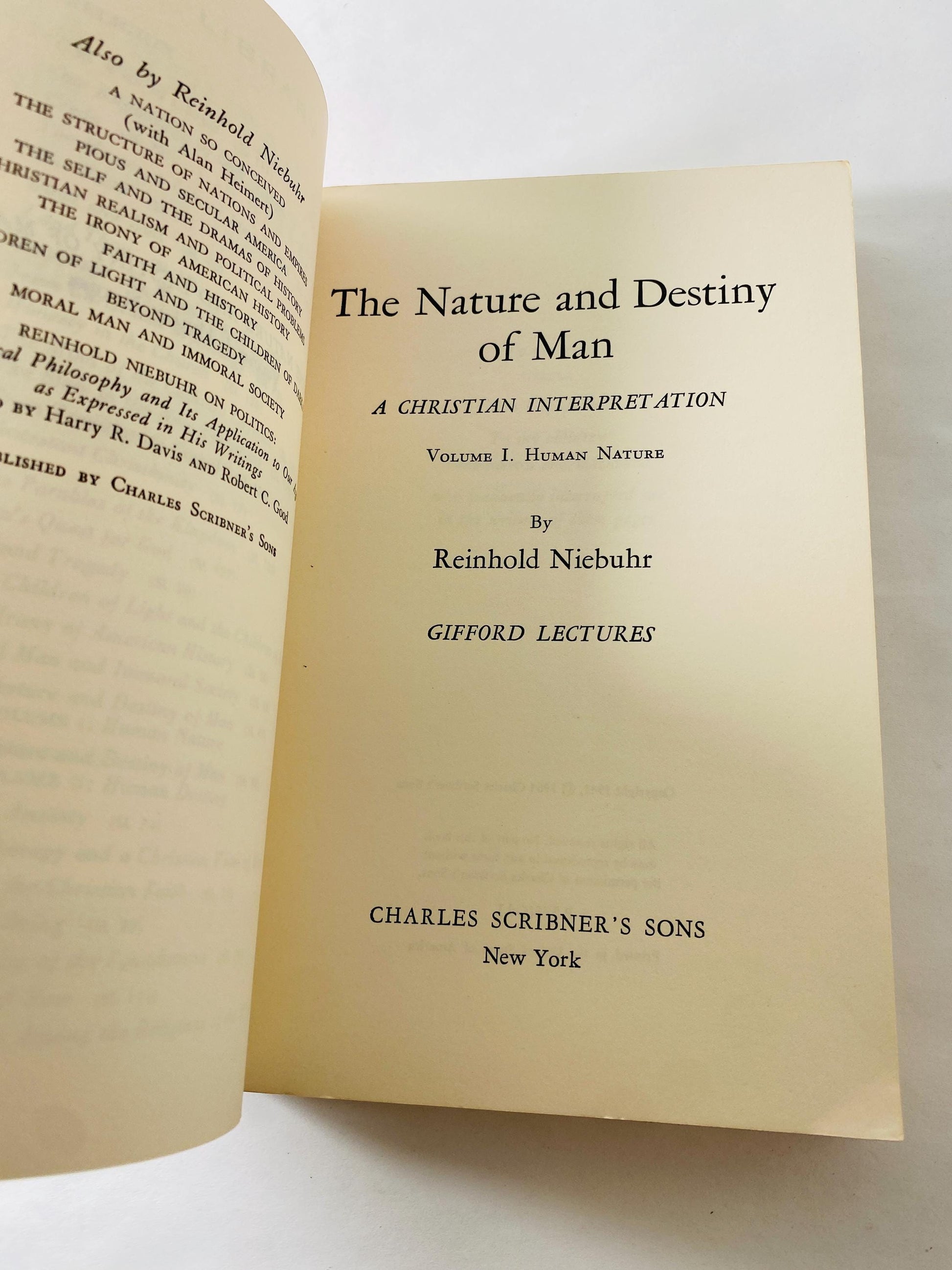 Nature and Destiny of Man Vintage paperback book circa 1964 by Reinhold Niebuhr. Scribner American Christian realism