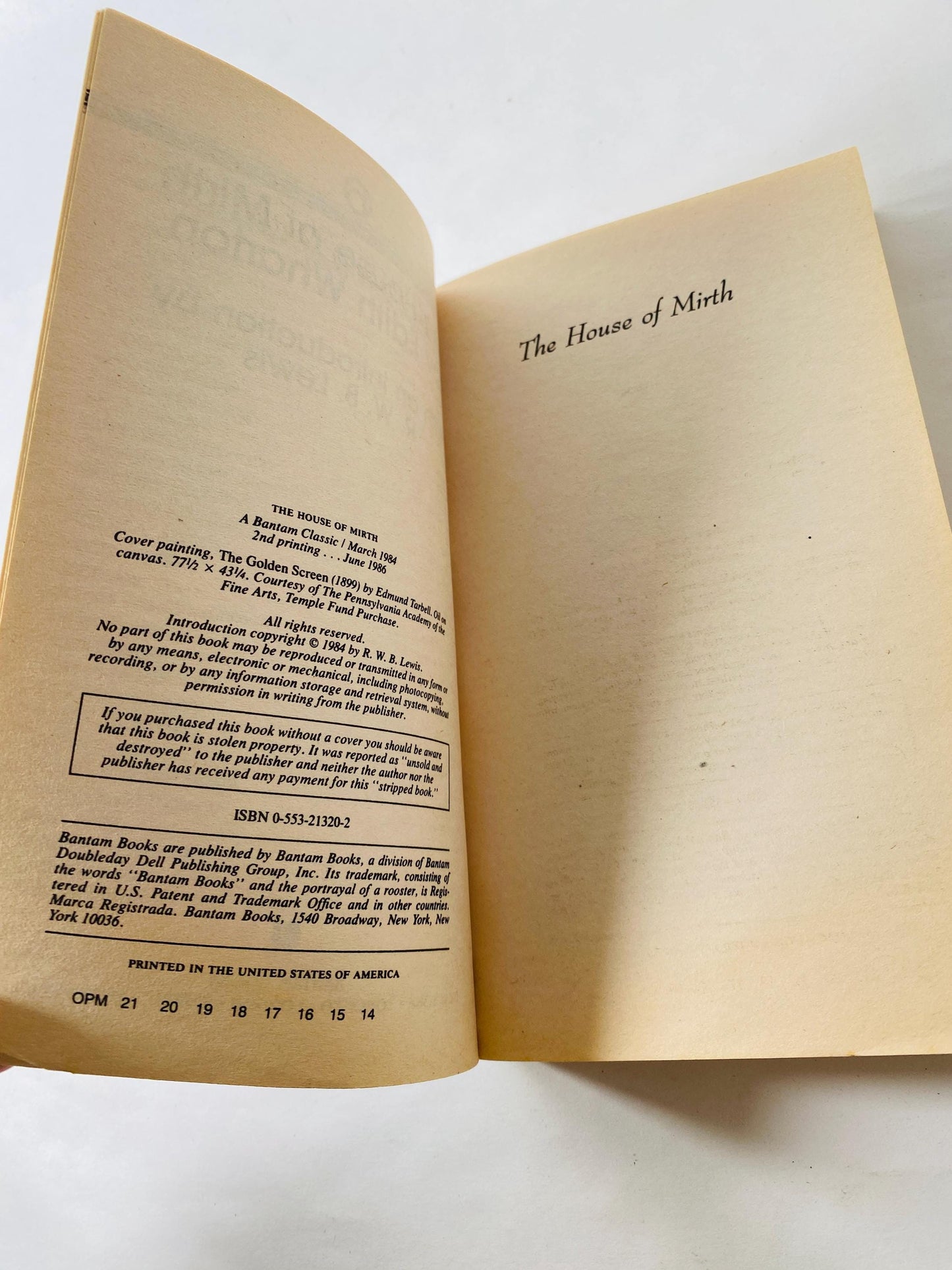 House of Mirth by Edith Wharton vintage Bantam paperback book by the first woman to win the Pulitzer Prize set in Gilded Age New York