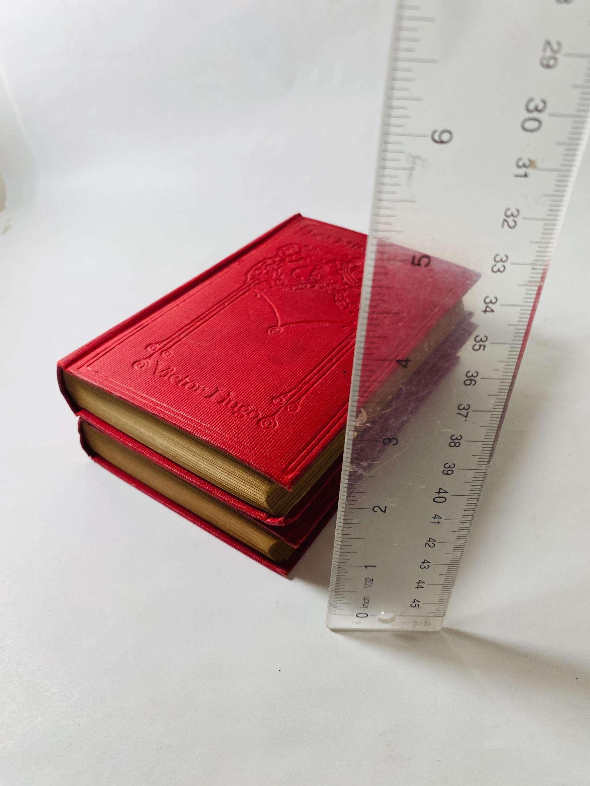 1900 Les Miserables by Victor Hugo volumes & II Vintage book EARLY American PRINTING Thomas Nelson and Sons. Red home bookshelf decor.