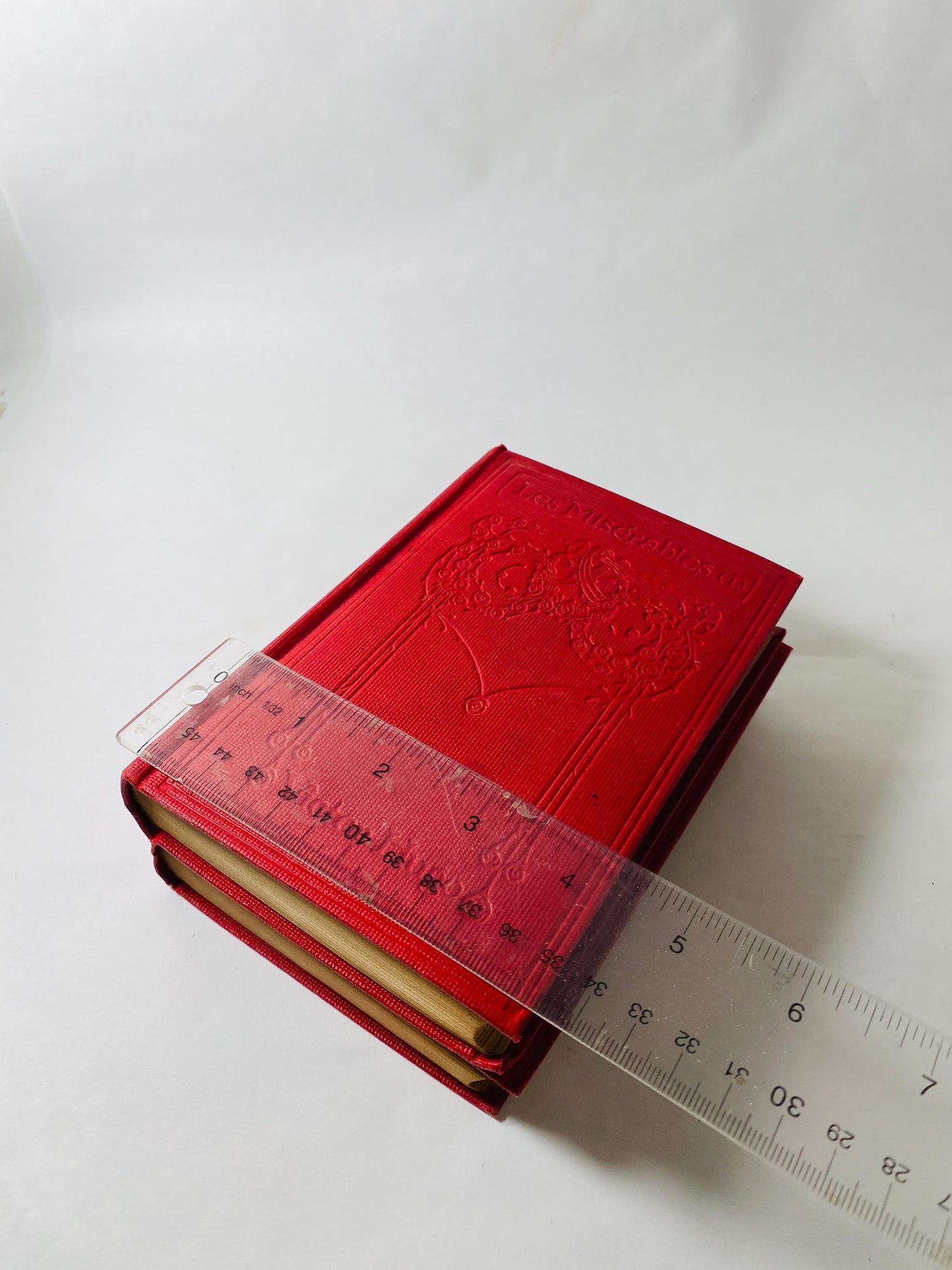 1900 Les Miserables by Victor Hugo volumes & II Vintage book EARLY American PRINTING Thomas Nelson and Sons. Red home bookshelf decor.