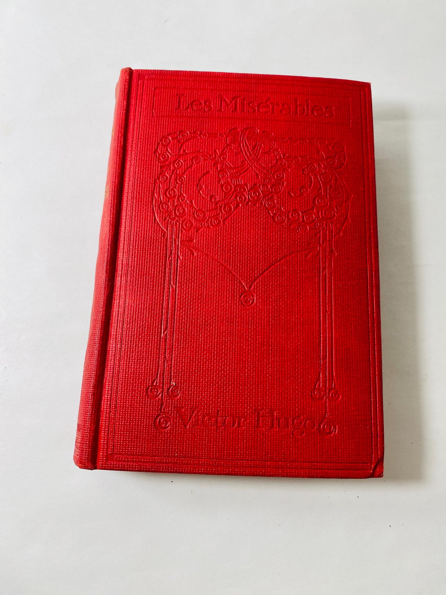 1900 Les Miserables by Victor Hugo volumes & II Vintage book EARLY American PRINTING Thomas Nelson and Sons. Red home bookshelf decor.