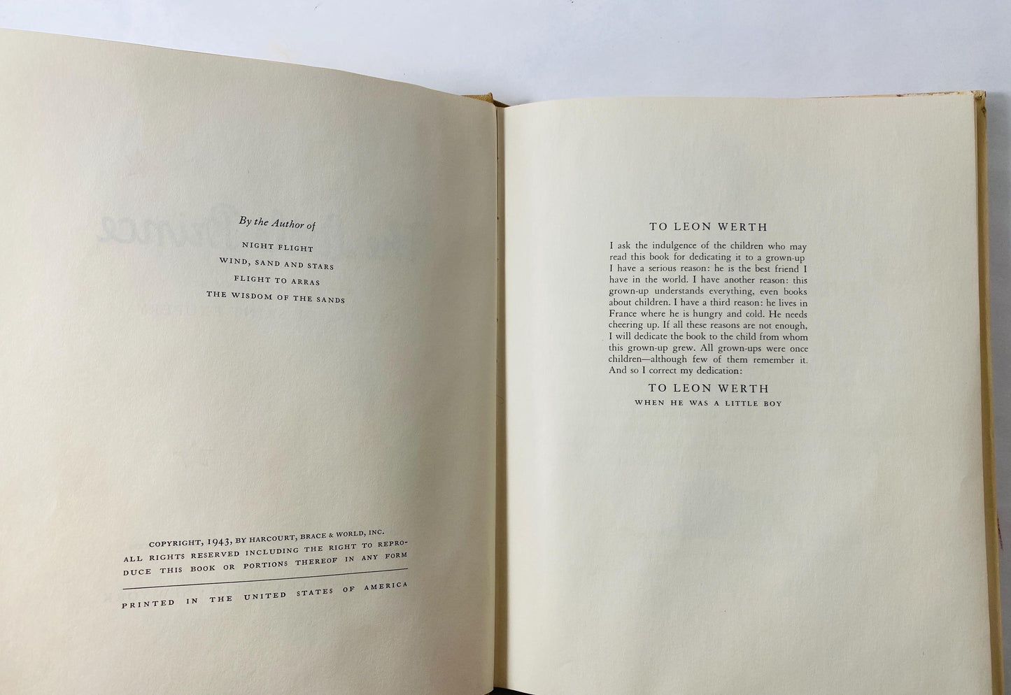 The Little Prince EARLY PRINTING vintage book circa 1943 by Antoine De Saint-Exupery Children's Harcourt Brace World