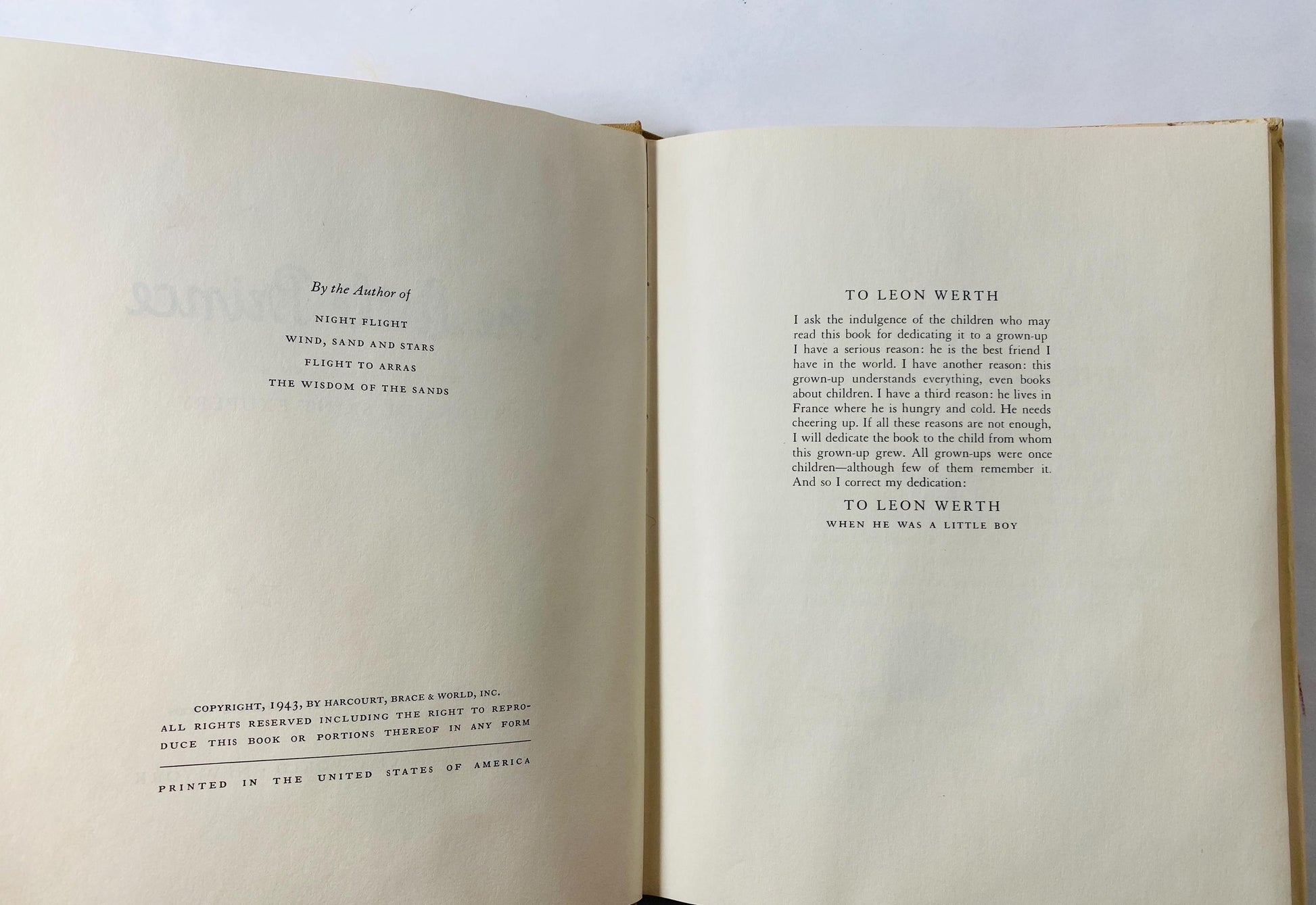 The Little Prince EARLY PRINTING vintage book circa 1943 by Antoine De Saint-Exupery Children's Harcourt Brace World