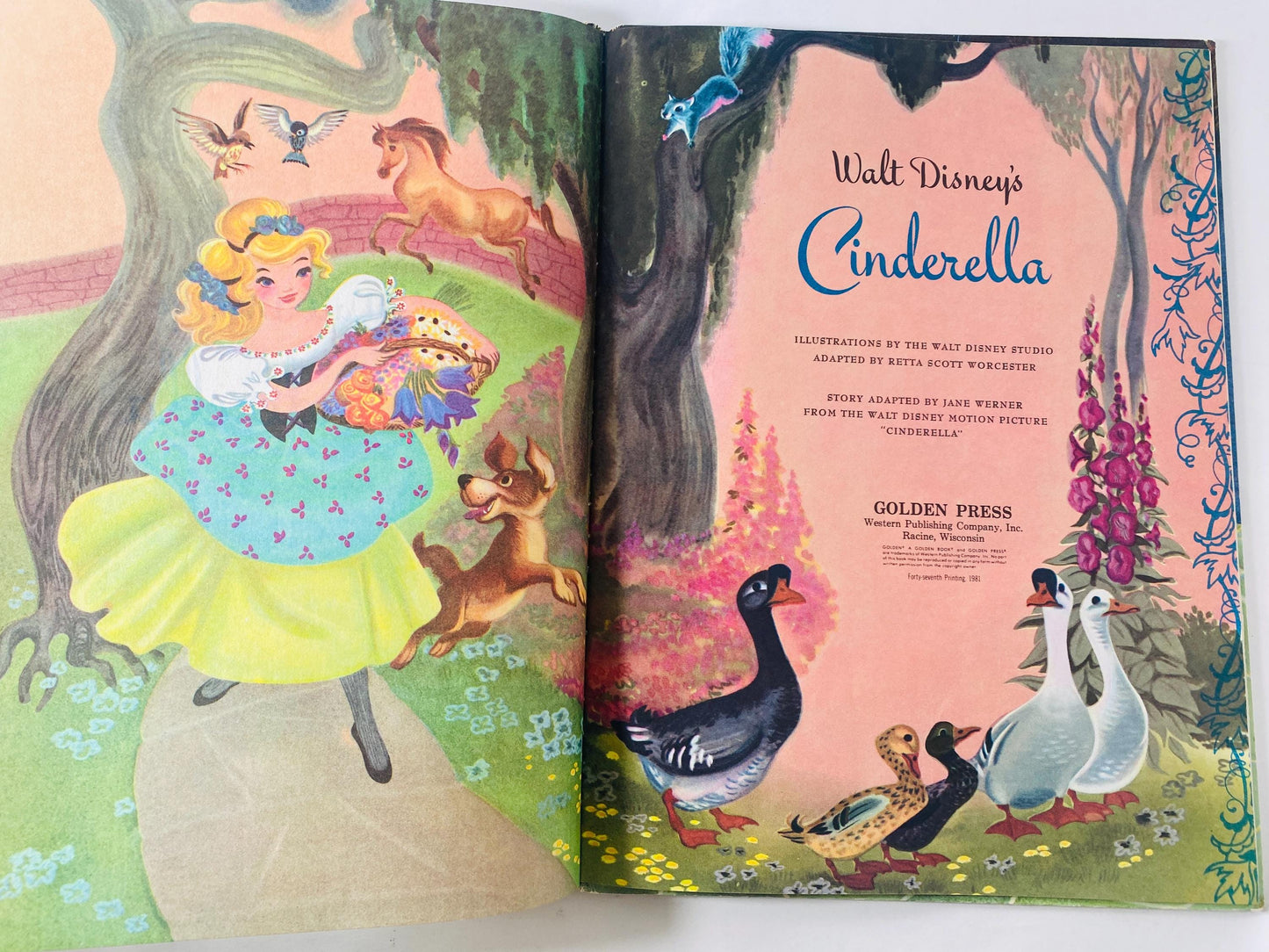 Walt Disney Cinderella LARGE vintage children's book circa 1981 GORGEOUS illustrations Christmas princess gift