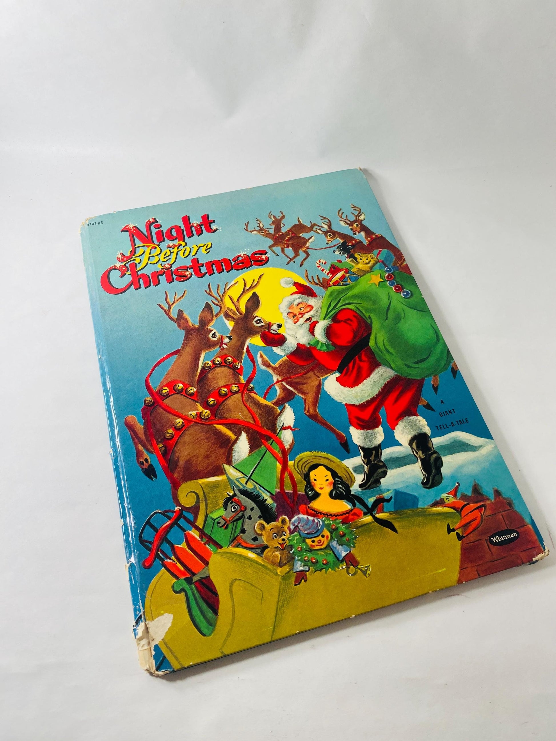 1957 Night Before Christmas by Clement C Moore FIRST PRINTING Vintage Big Golden Book scalloped edges Whitman illustrated Beautiful gift