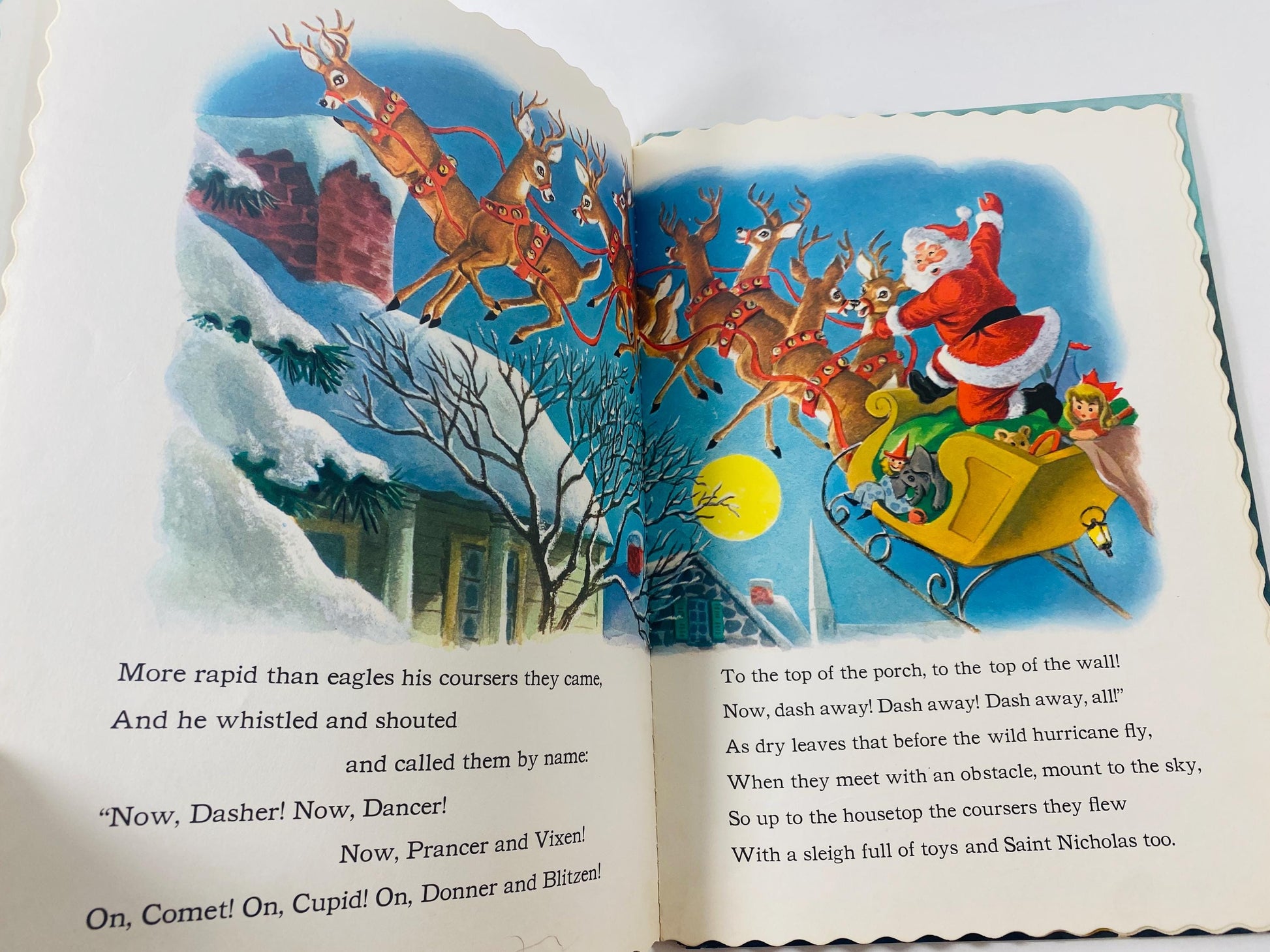 1957 Night Before Christmas by Clement C Moore FIRST PRINTING Vintage Big Golden Book scalloped edges Whitman illustrated Beautiful gift