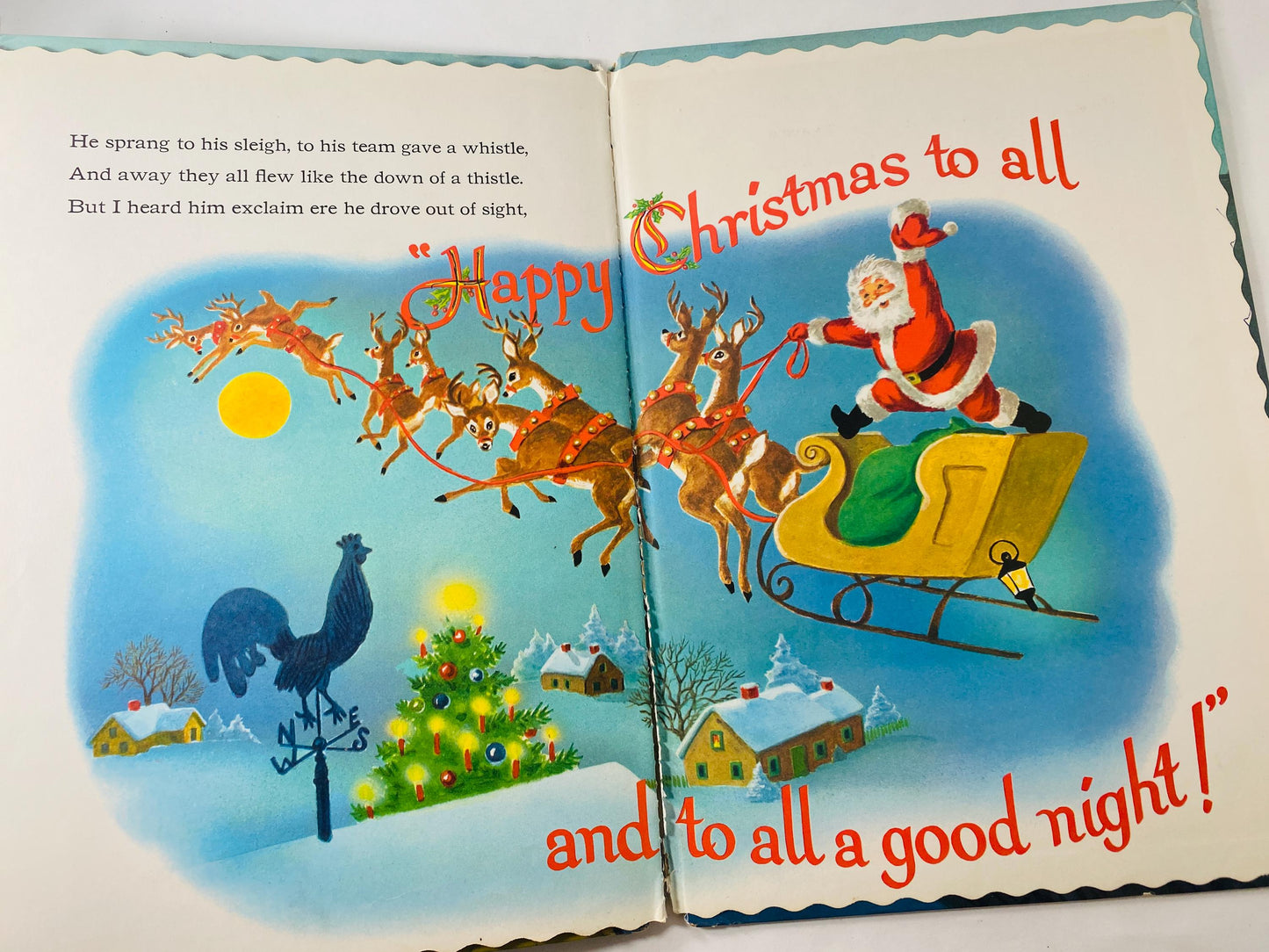 1957 Night Before Christmas by Clement C Moore FIRST PRINTING Vintage Big Golden Book scalloped edges Whitman illustrated Beautiful gift