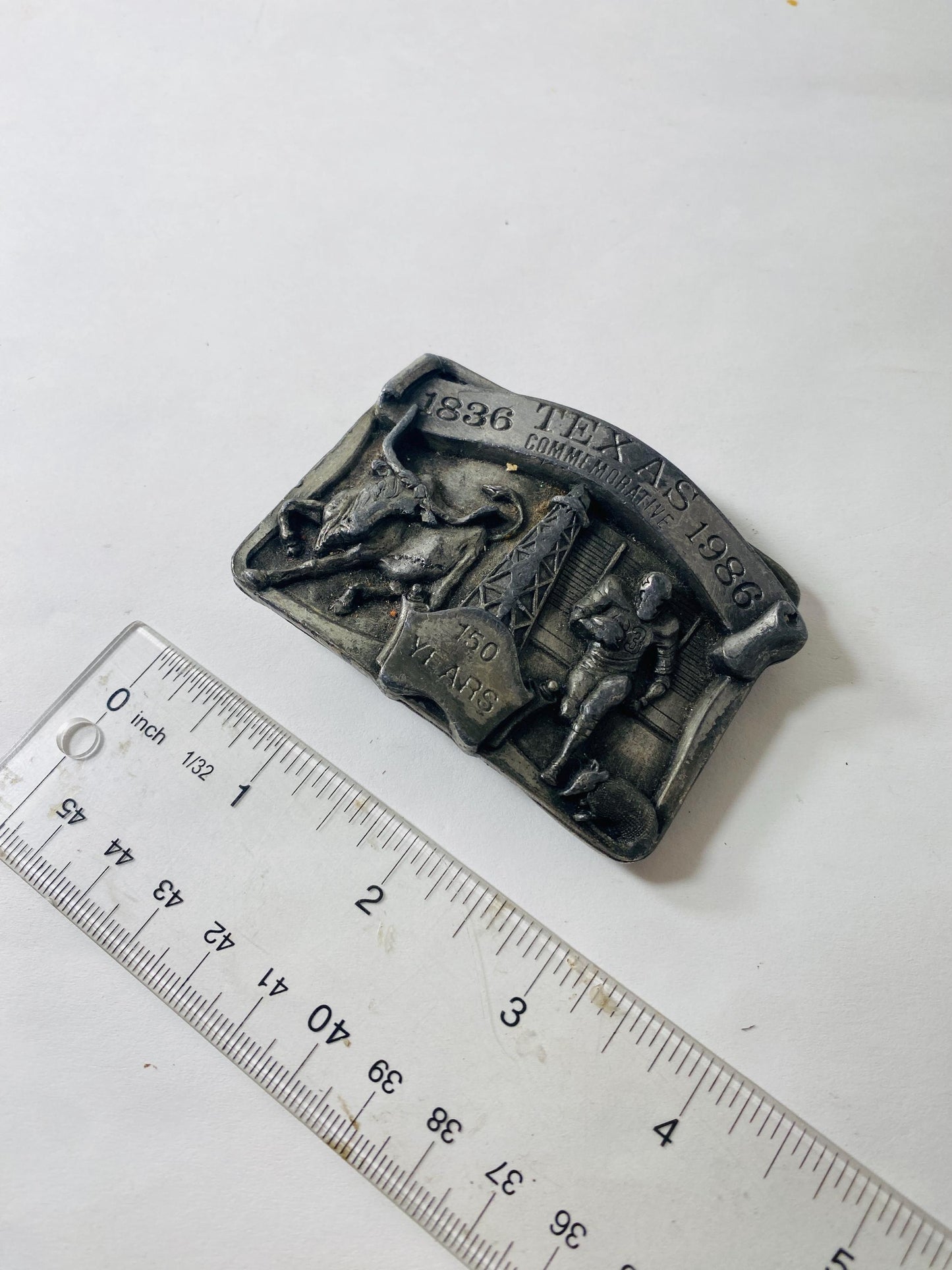 Vintage 1986 Texas Sesquicentennial Belt Buckle 1836-1986 Limited Edition #156/3000 Longhorn Oil Football Armadillo