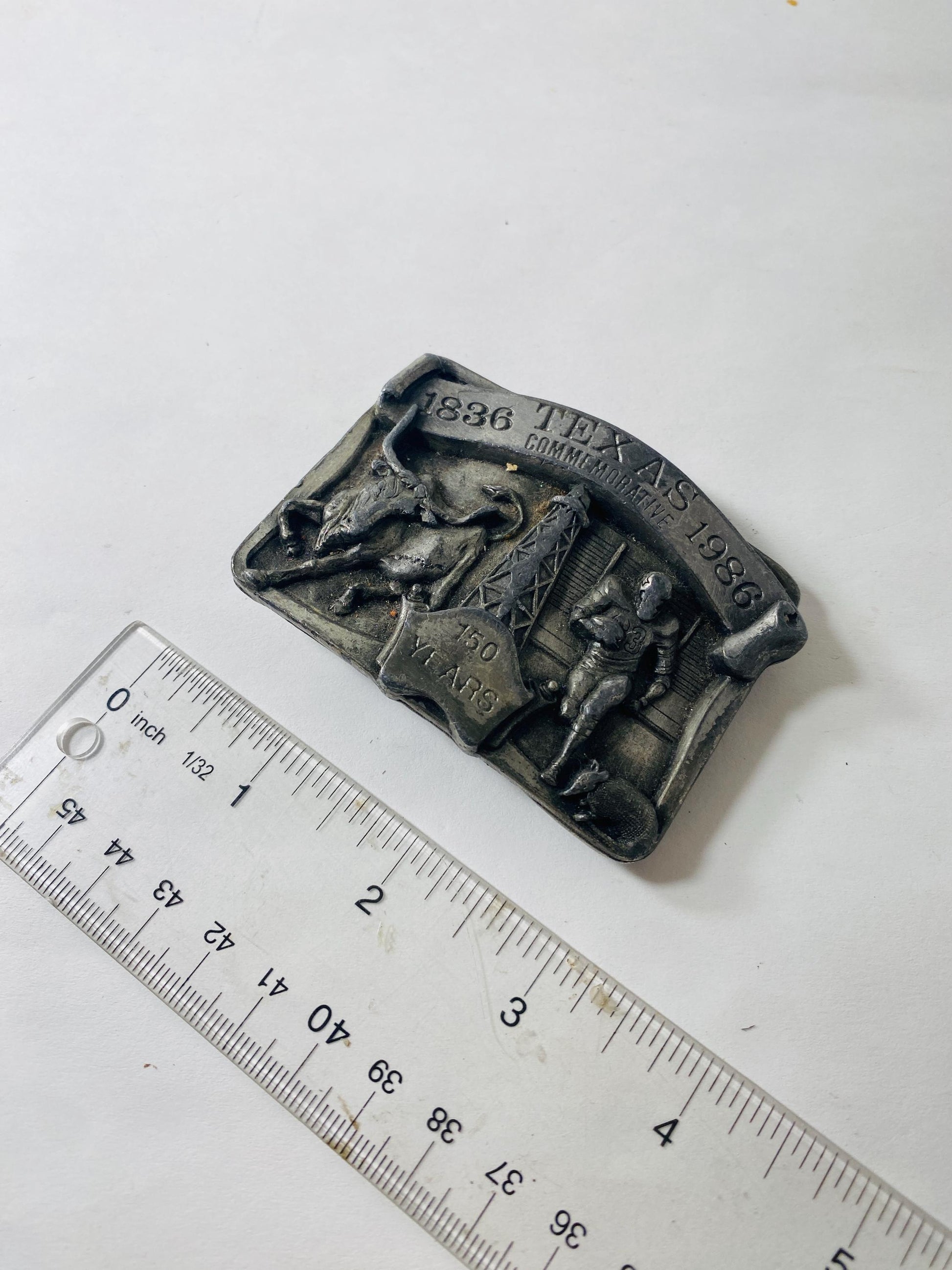 Vintage 1986 Texas Sesquicentennial Belt Buckle 1836-1986 Limited Edition #156/3000 Longhorn Oil Football Armadillo