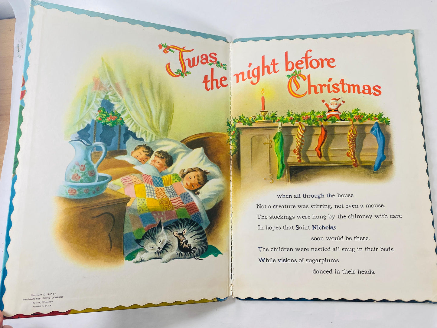1957 Night Before Christmas by Clement C Moore FIRST PRINTING Vintage Big Golden Book scalloped edges Whitman illustrated Beautiful gift