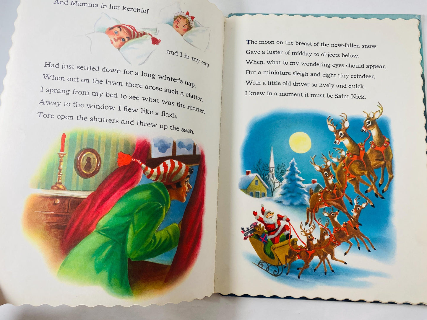 1957 Night Before Christmas by Clement C Moore FIRST PRINTING Vintage Big Golden Book scalloped edges Whitman illustrated Beautiful gift