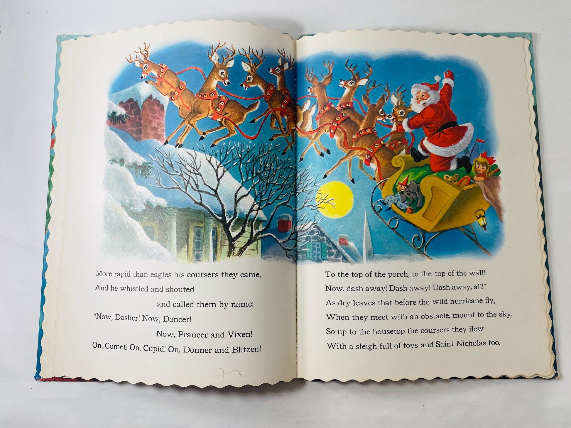1957 Night Before Christmas by Clement C Moore FIRST PRINTING Vintage Big Golden Book scalloped edges Whitman illustrated Beautiful gift