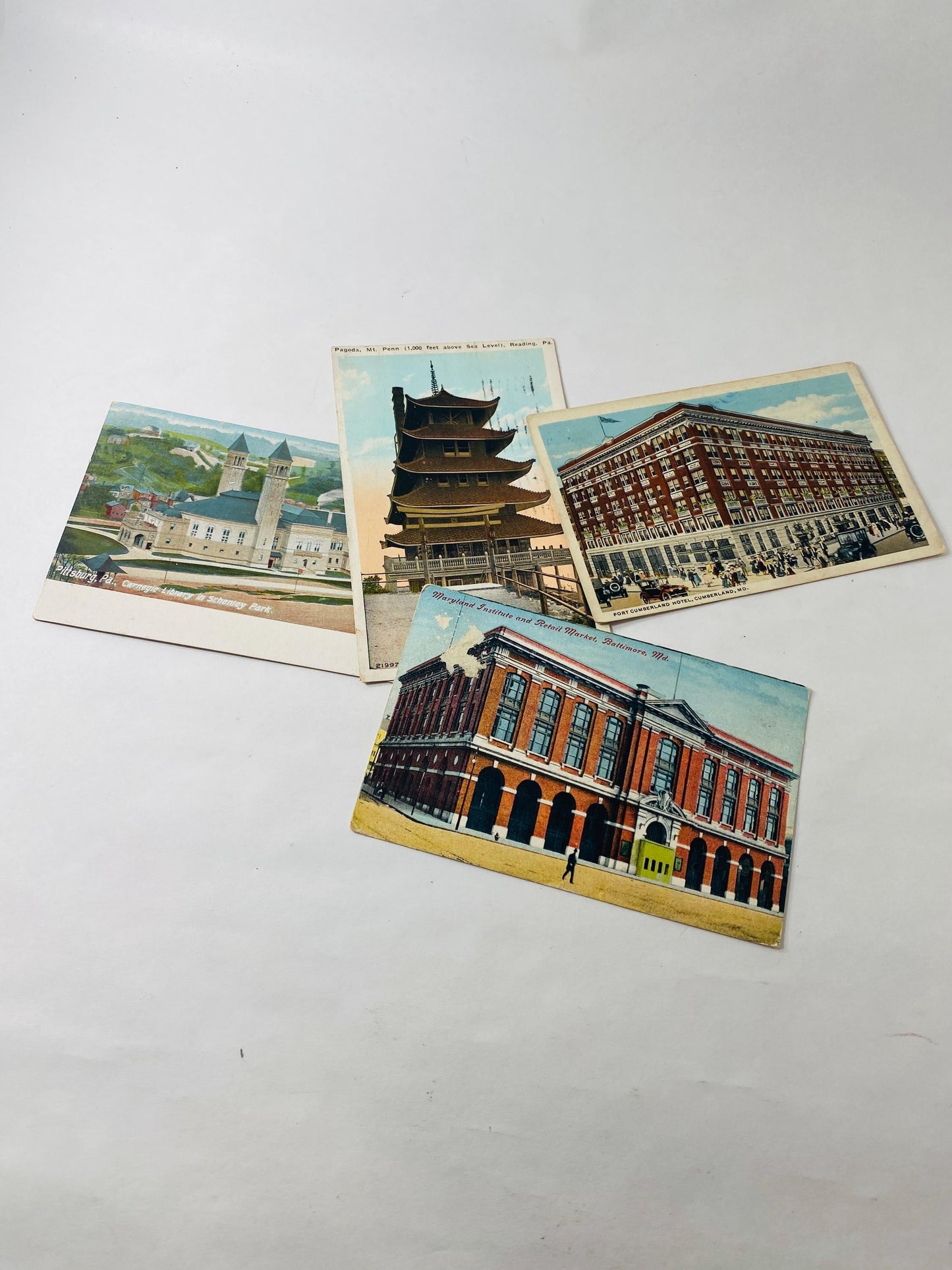 Lot 4 Antique Pennsylvania Maryland Postcards 1920s Baltimore Cumberland Pittsburgh Reading PA Vintage Carnegie Library in Schenley Park