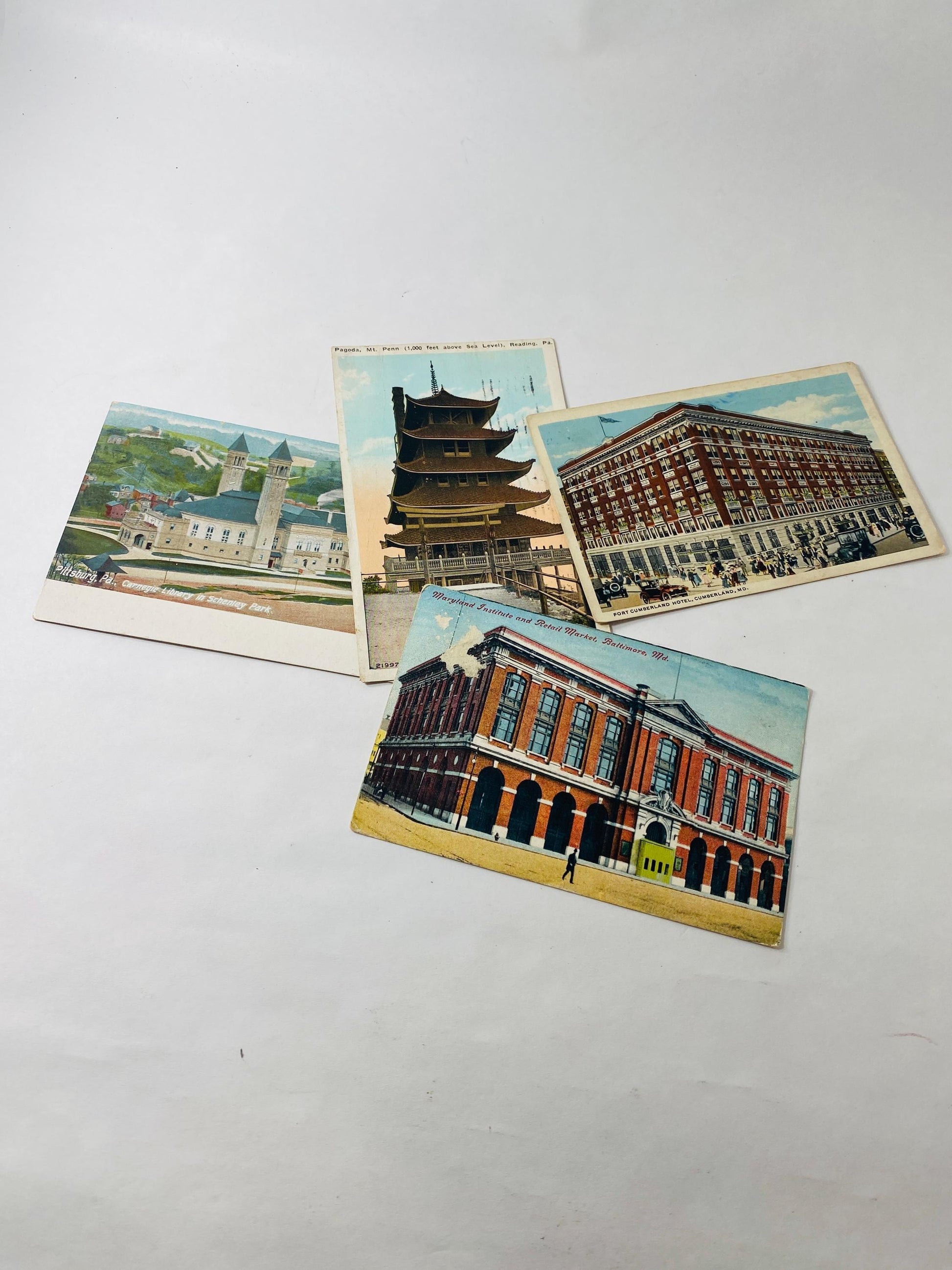 Lot 4 Antique Pennsylvania Maryland Postcards 1920s Baltimore Cumberland Pittsburgh Reading PA Vintage Carnegie Library in Schenley Park