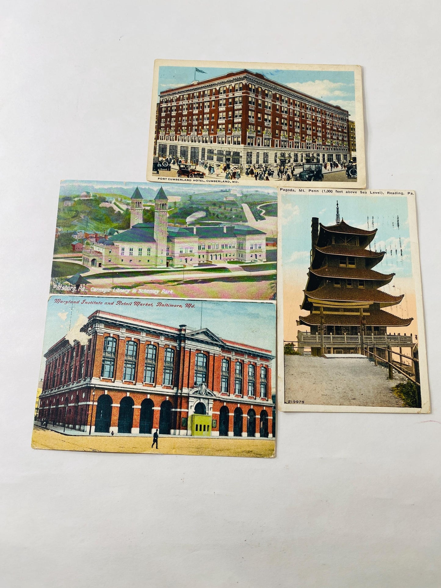 Lot 4 Antique Pennsylvania Maryland Postcards 1920s Baltimore Cumberland Pittsburgh Reading PA Vintage Carnegie Library in Schenley Park