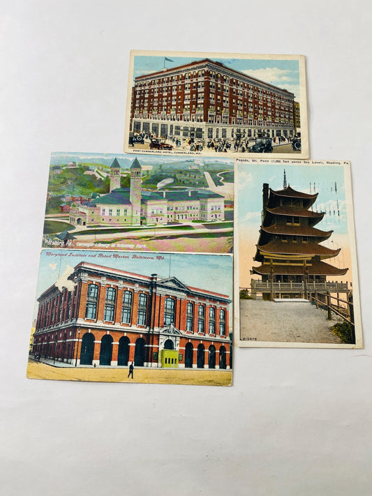 Lot 4 Antique Pennsylvania Maryland Postcards 1920s Baltimore Cumberland Pittsburgh Reading PA Vintage Carnegie Library in Schenley Park