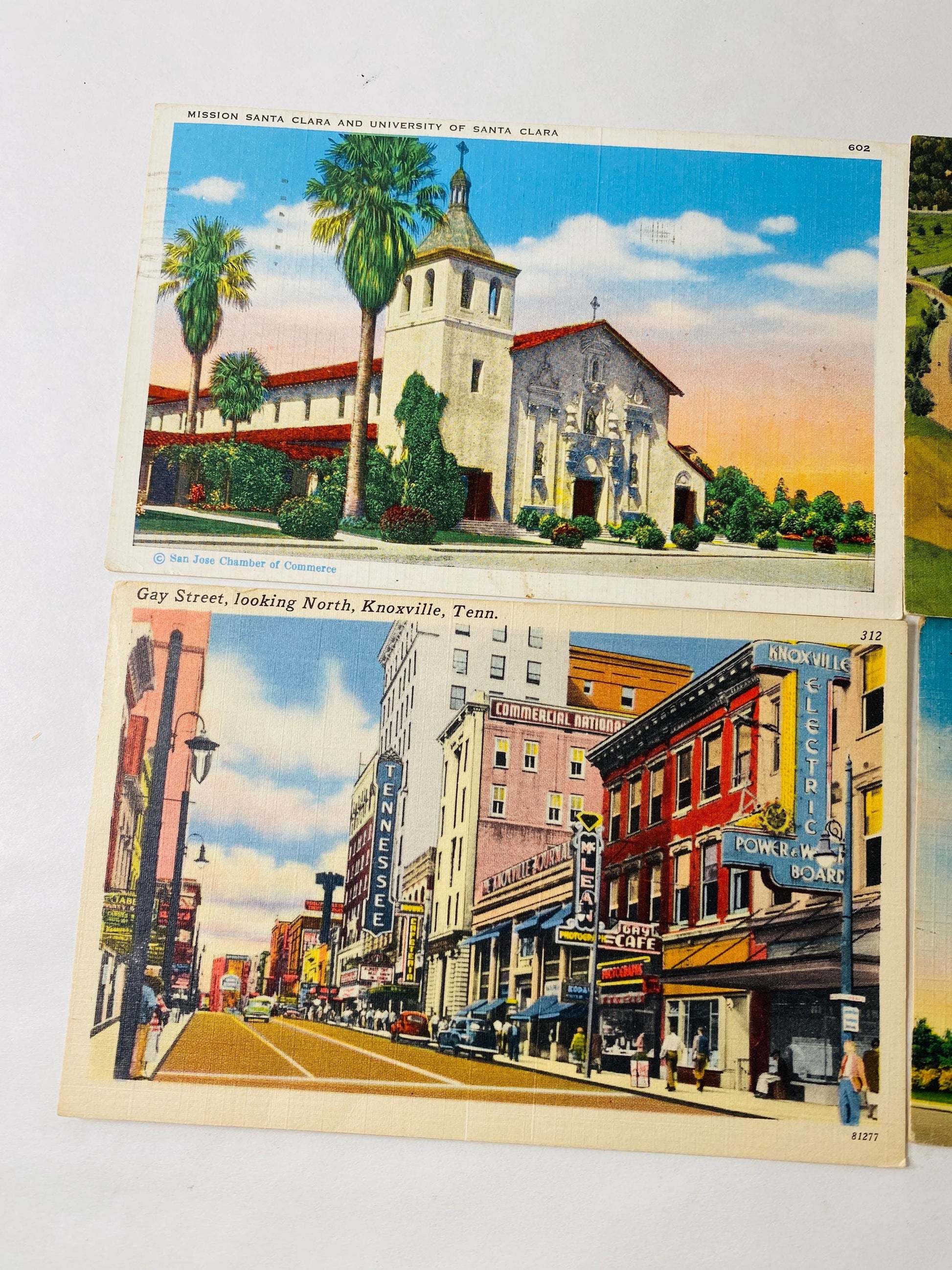 Lot of 4 Vintage Linen Postcards California Colorado Tennessee Virginia Travel Architecture Mission Santa Clara University of Santa Clara