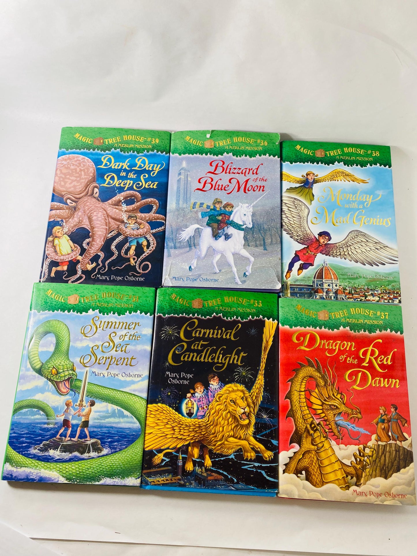Magic Tree House FIRST PRINTING vintage hardcover book set circa 2004 by Mary Pope Osborne Sea Serpent Carnival Blizzard Blue Moon Deep Sea