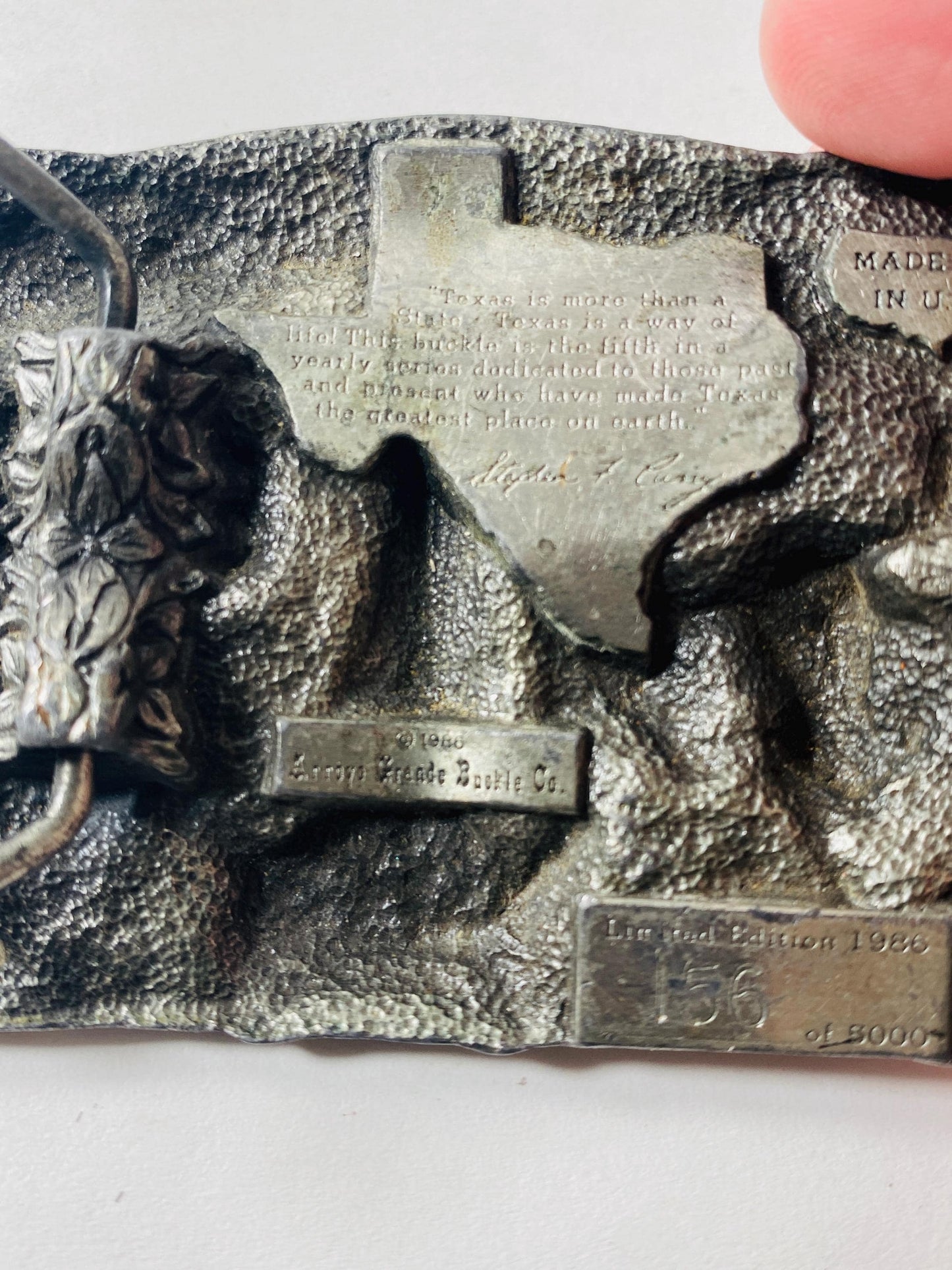 Vintage 1986 Texas Sesquicentennial Belt Buckle 1836-1986 Limited Edition #156/3000 Longhorn Oil Football Armadillo