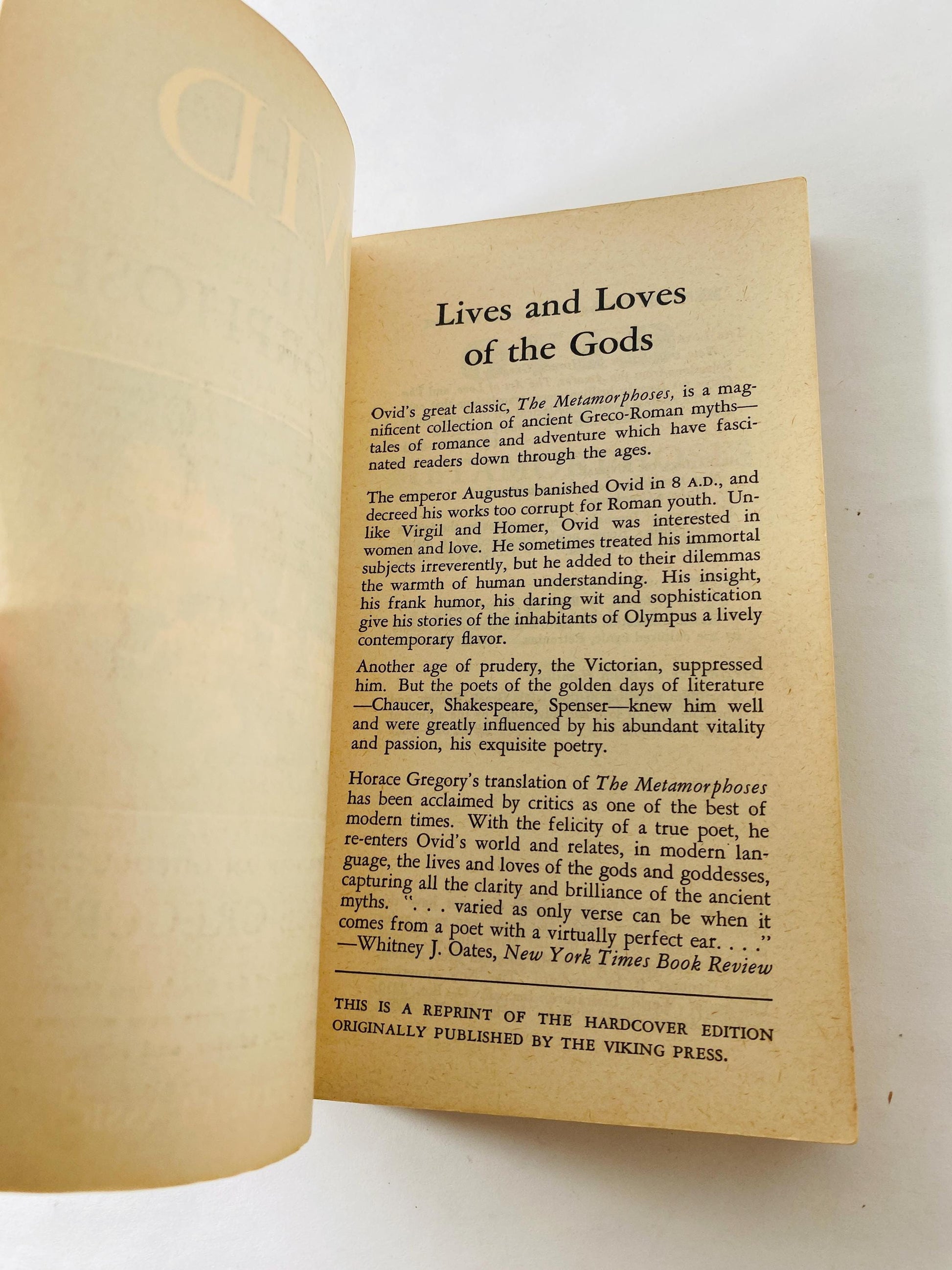Ovid Metamorphoses vintage paperback book circa 1964 classic Roman epic psychology Greek Psychoanalysis mythology