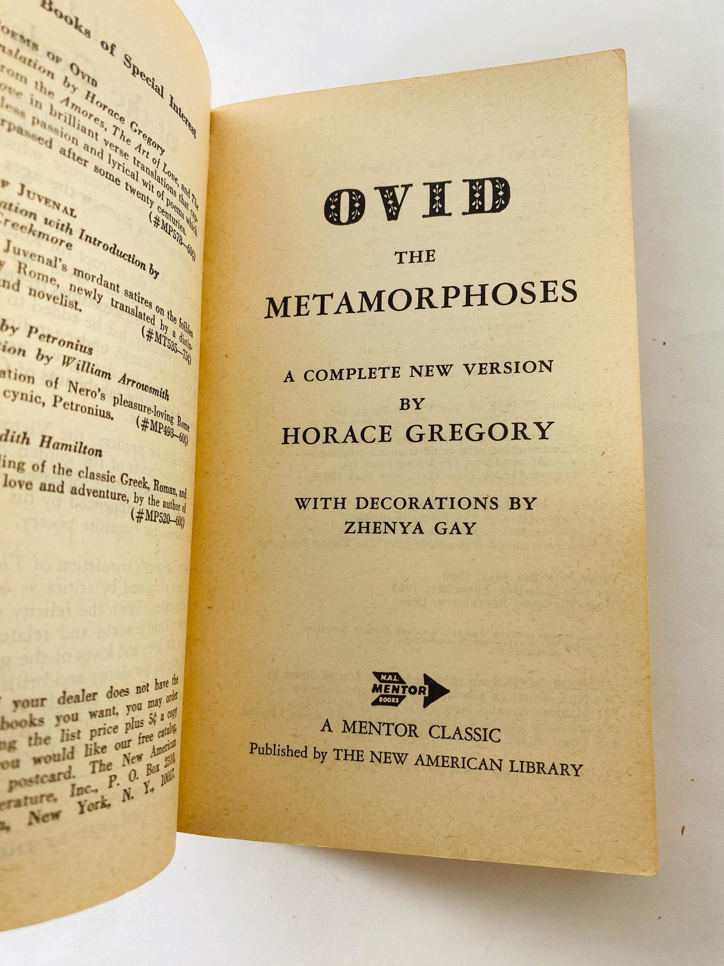 Ovid Metamorphoses vintage paperback book circa 1964 classic Roman epic psychology Greek Psychoanalysis mythology