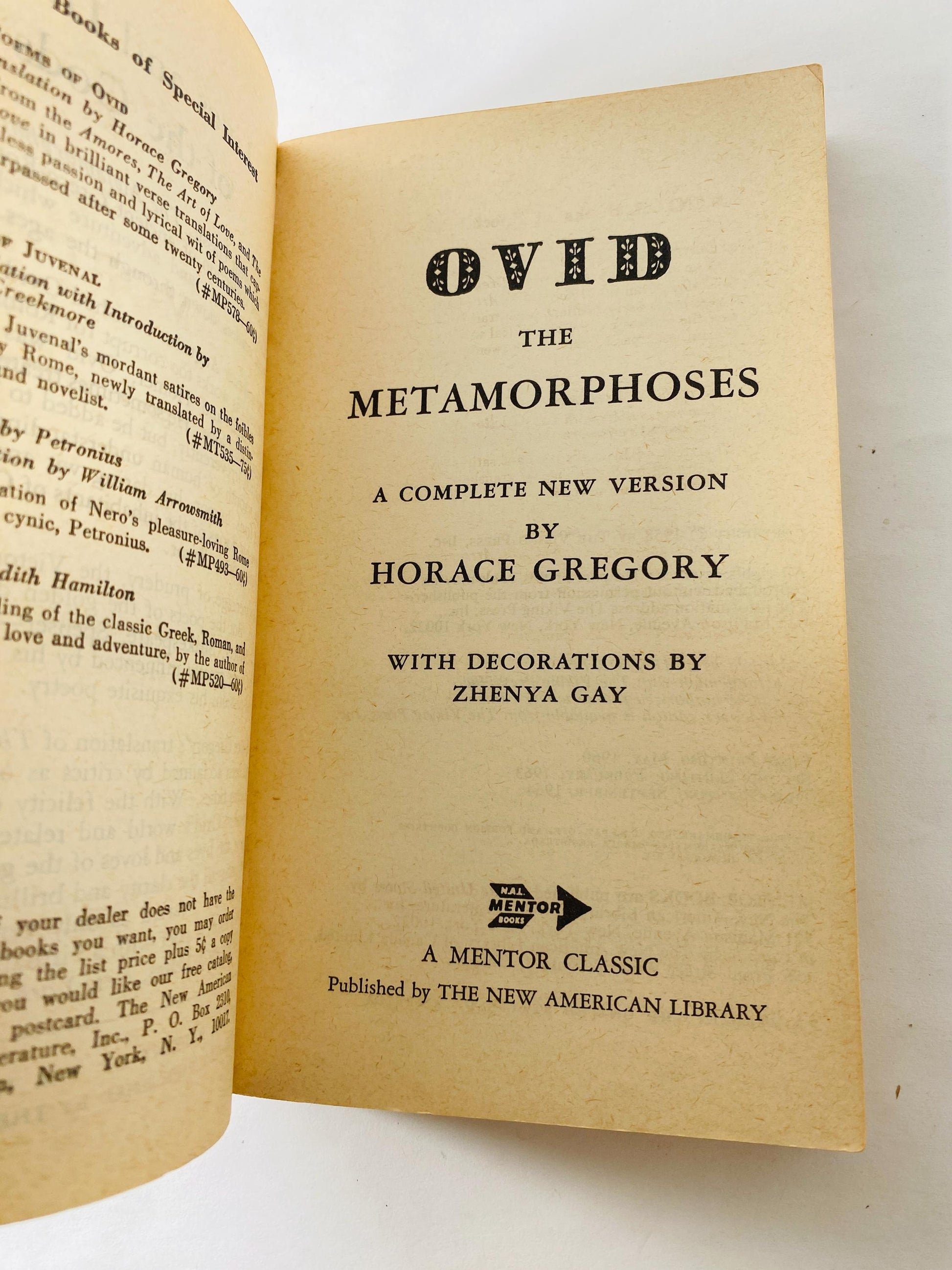 Ovid Metamorphoses vintage paperback book circa 1964 classic Roman epic psychology Greek Psychoanalysis mythology