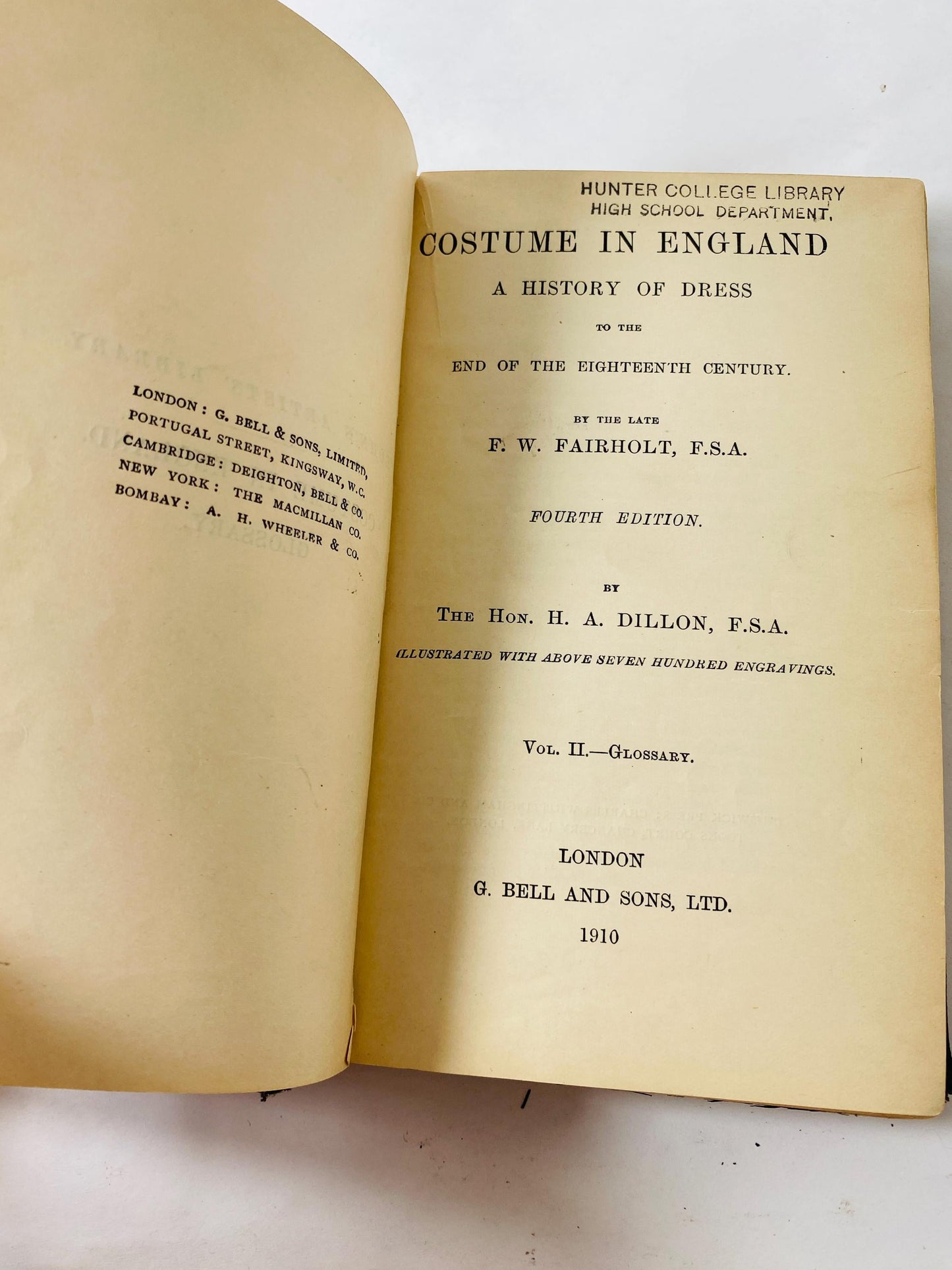 Antique 1910 Costume in England Vol II Fairholt Illustrated Fashion History Glossary Former Library Book MISSING pages