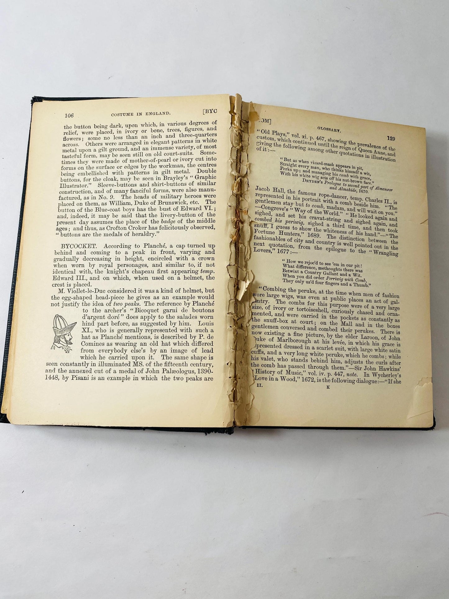 Antique 1910 Costume in England Vol II Fairholt Illustrated Fashion History Glossary Former Library Book MISSING pages