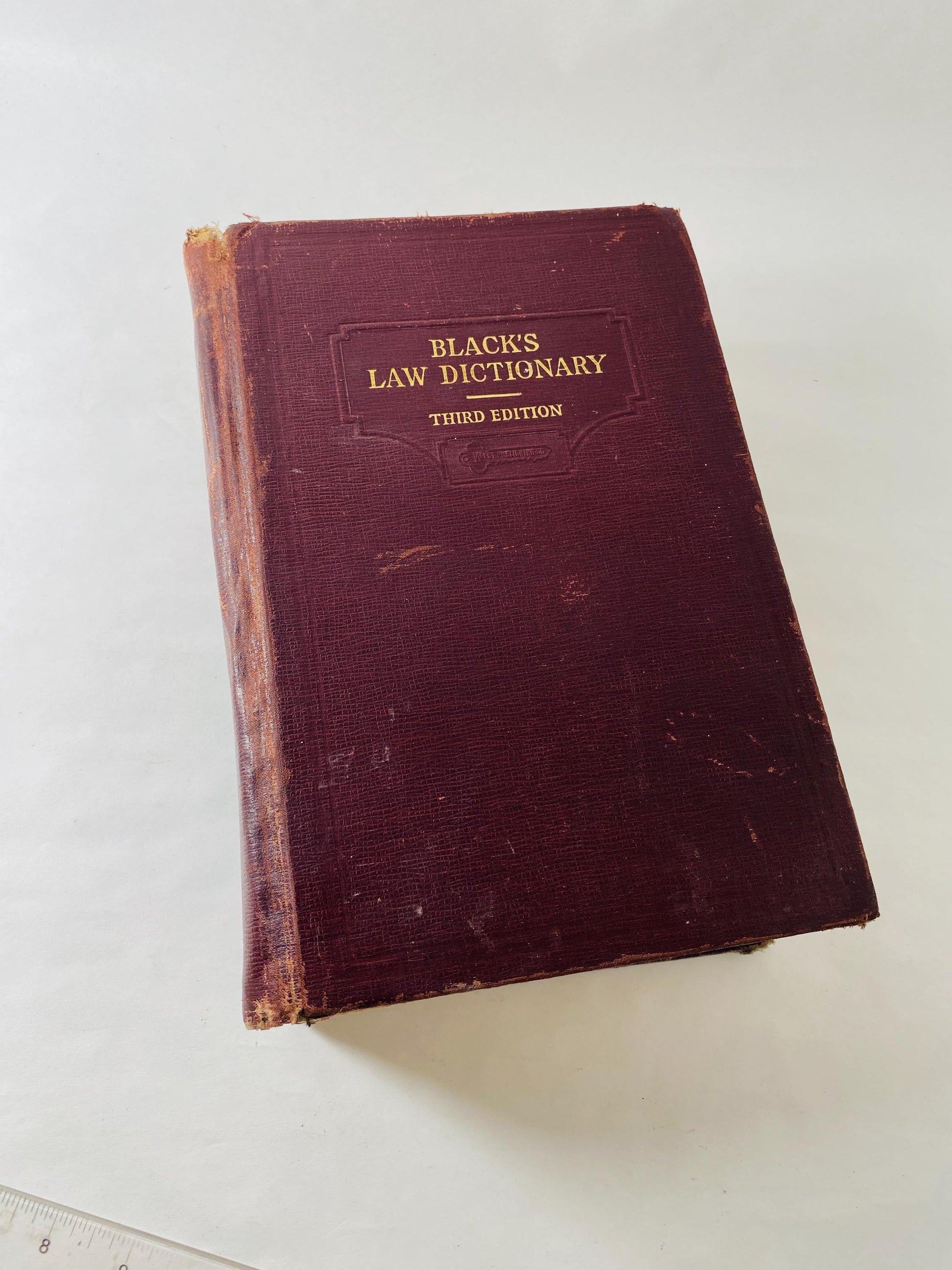 1933 Black's Law Dictionary Book 3d Edition vintage burgundy brown Henry Campbell Black West Publishing Law School Bar Gift POOR Condition