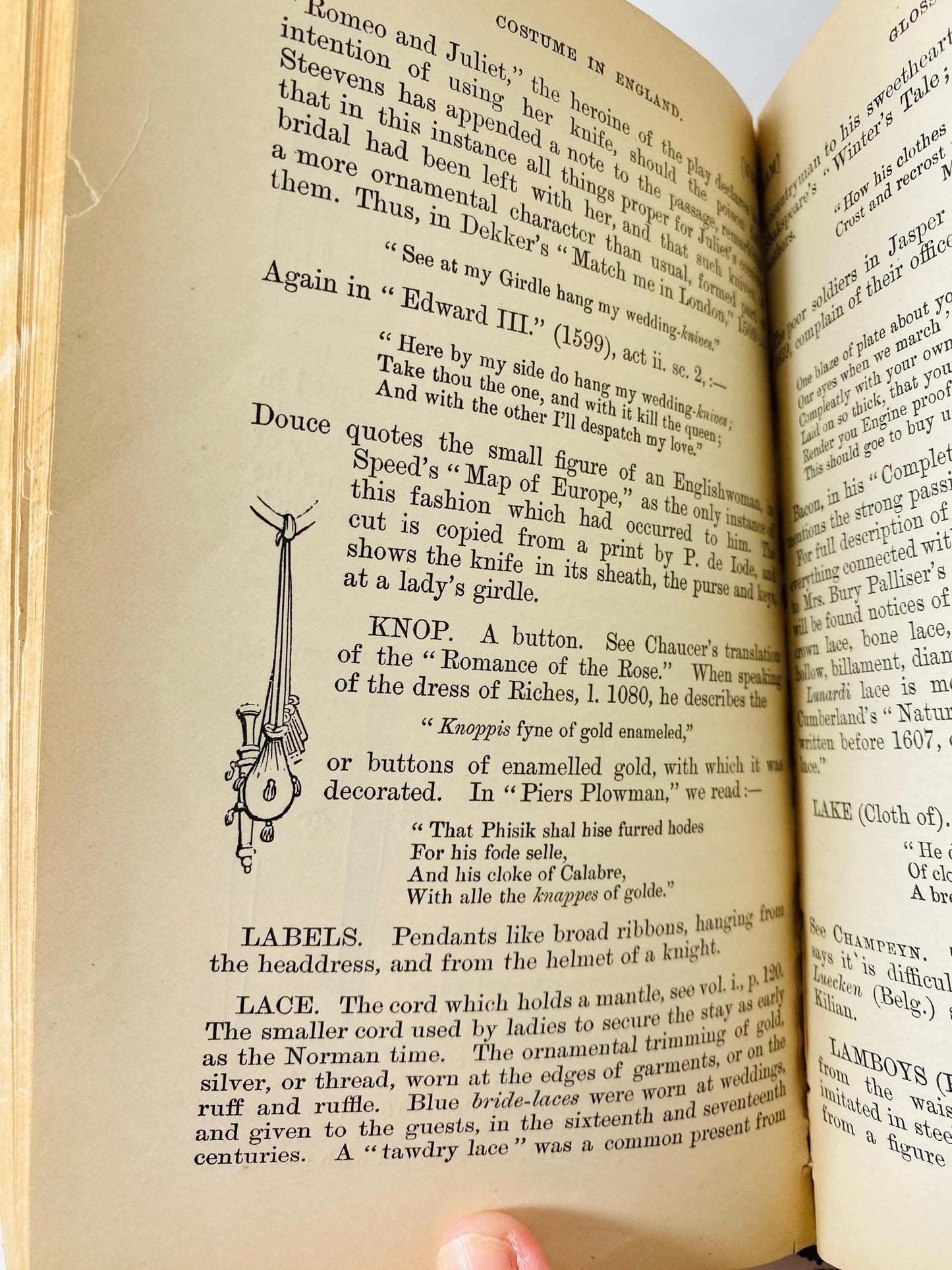 Antique 1910 Costume in England Vol II Fairholt Illustrated Fashion History Glossary Former Library Book MISSING pages