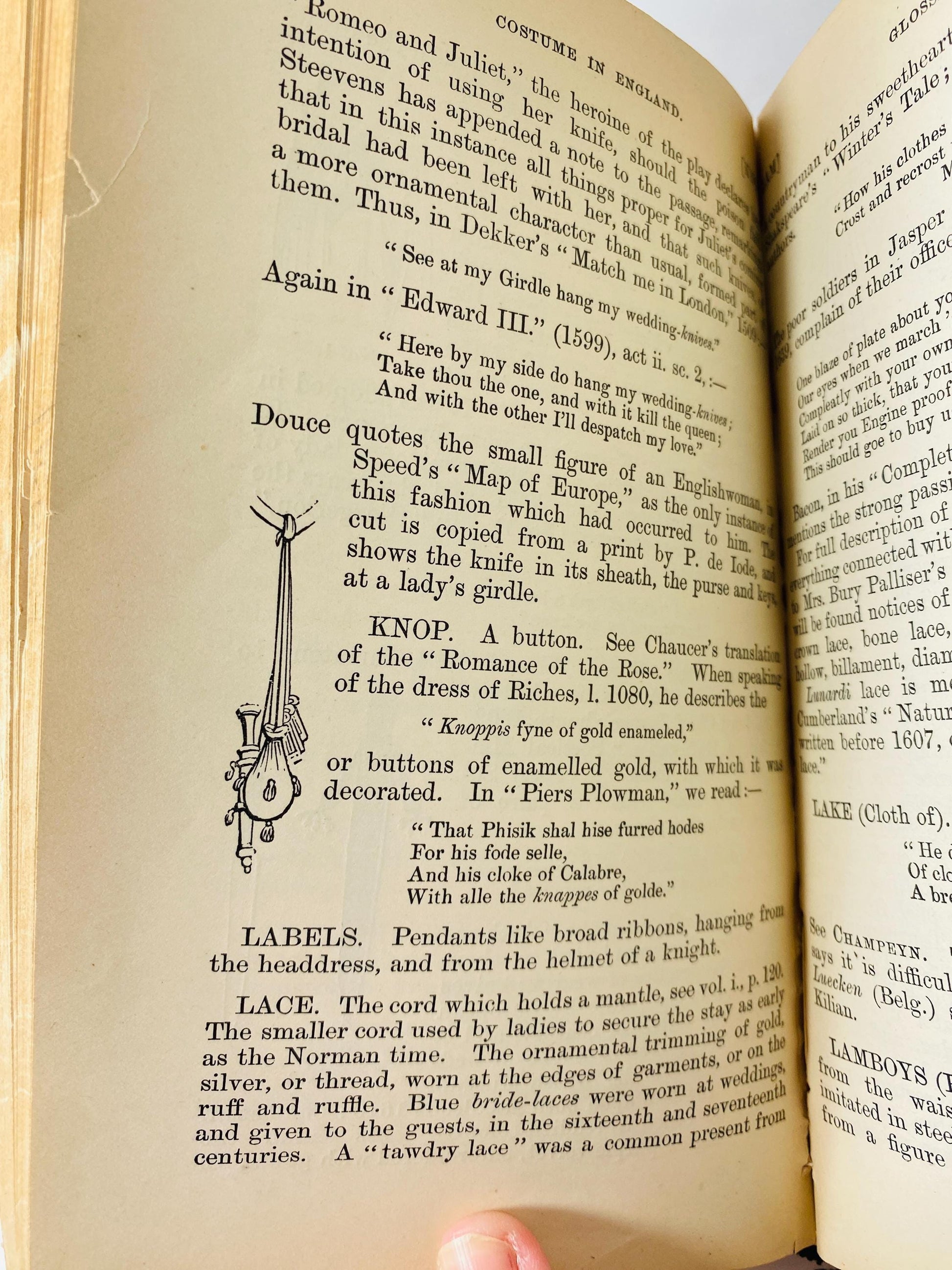Antique 1910 Costume in England Vol II Fairholt Illustrated Fashion History Glossary Former Library Book MISSING pages