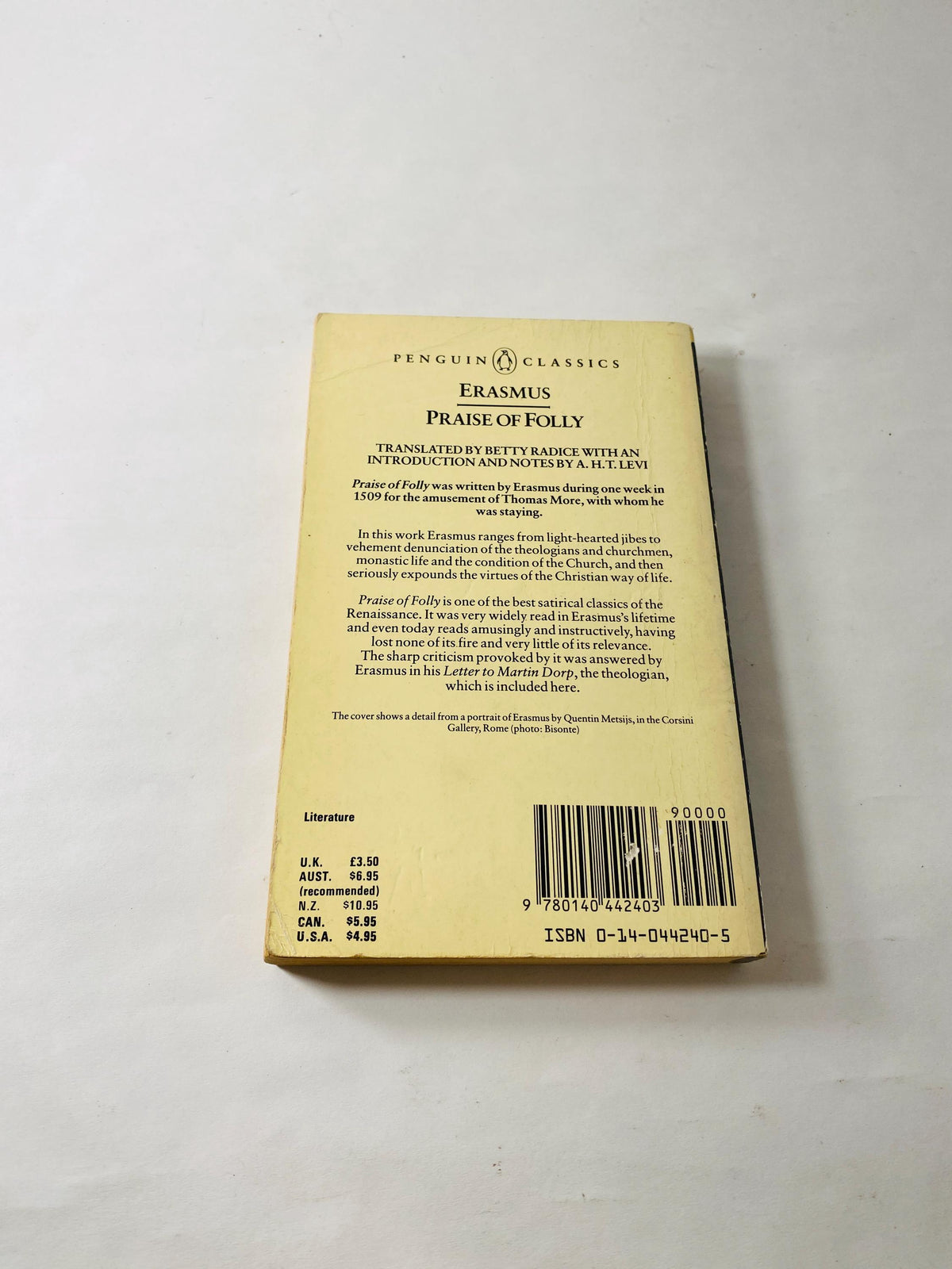 1986 Erasmus In Praise of Folly vintage Penguin Classics paperback book Satirical attack on superstitions European traditions Western Church