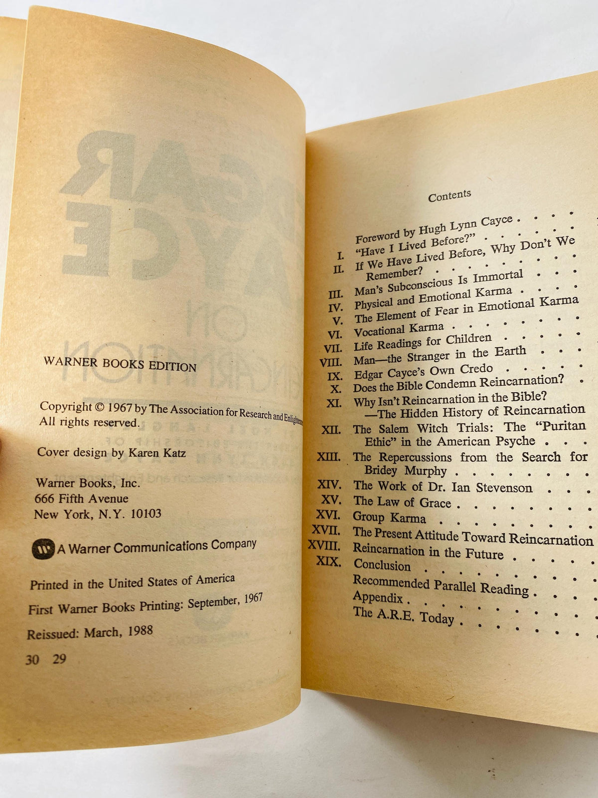 Edgar Cayce on Reincarnation vintage paperback book by Noel Langley circa 1967 Occult speak communication with deceased spirit Past Lives
