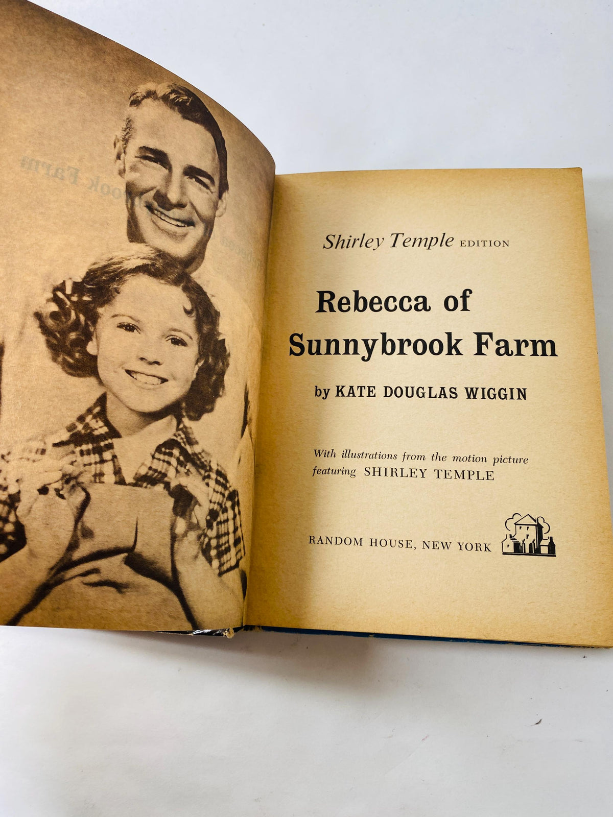 Rebecca on Sunnybrook Farm featuring Shirley Temple movie photos inside EARLY PRINTING vintage book by Kate Douglas Wiggins circa 1959