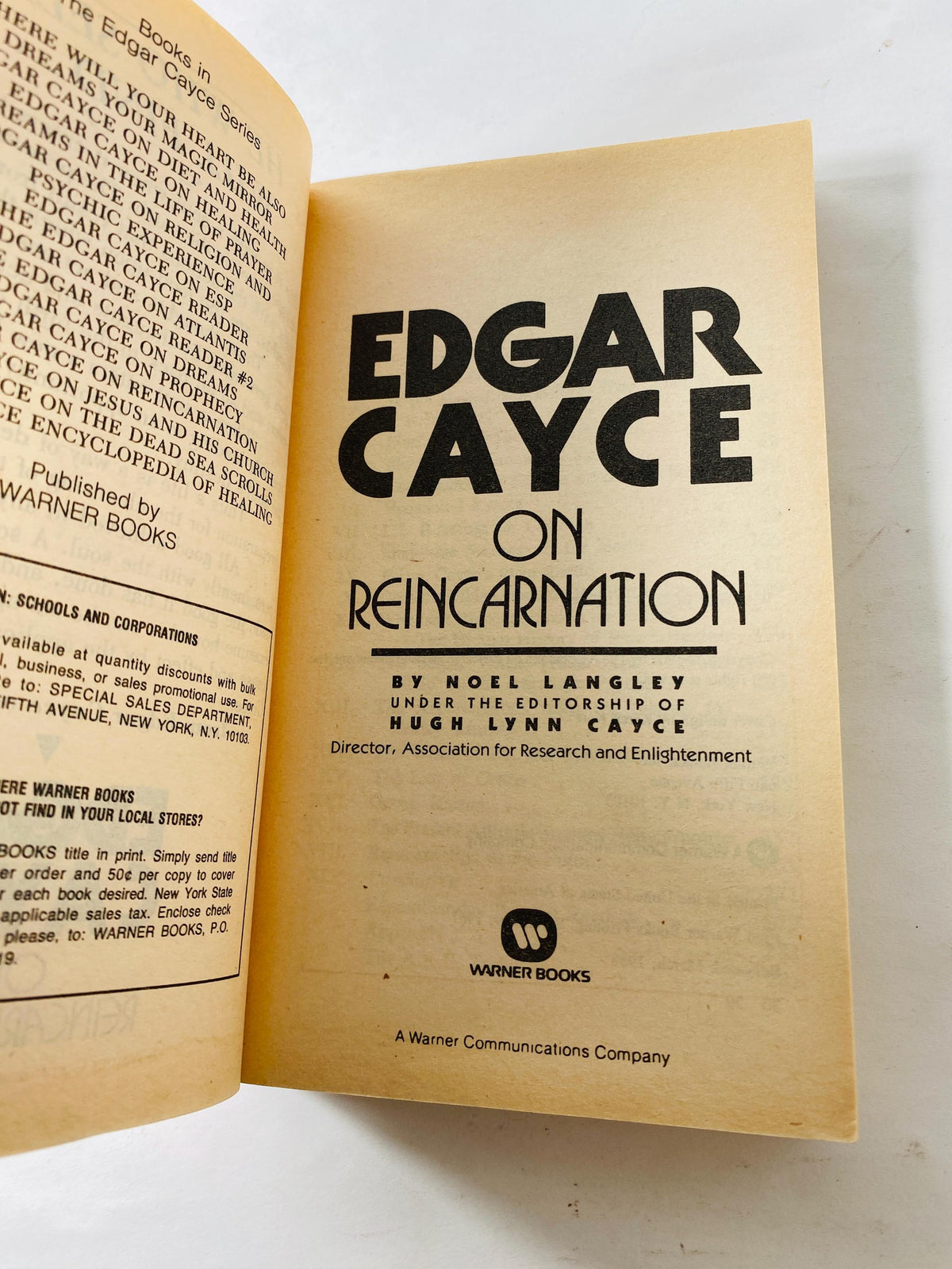 Edgar Cayce on Reincarnation vintage paperback book by Noel Langley circa 1967 Occult speak communication with deceased spirit Past Lives