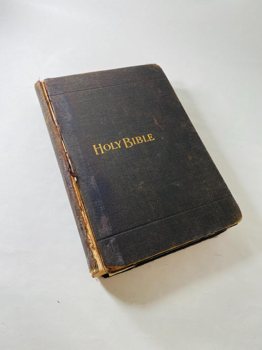 Antique 1910s Holy Bible KJV Thomas Nelson & Sons New York Reference Edition Illustrated Gilt Cover Presentation Gift Bible