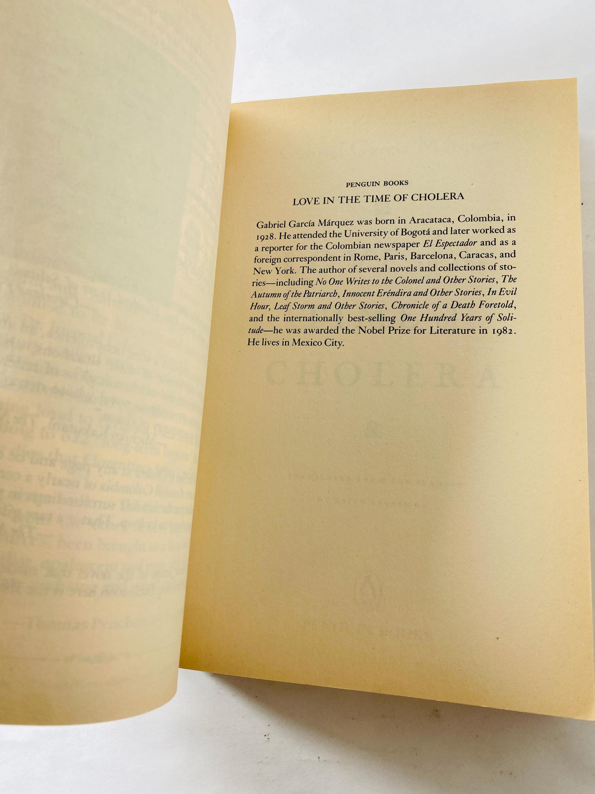 Gabriel García Márquez Love in the Time of Cholera FIRST PRINTING Vintage paperback book love story youthful passion to old age Sth America
