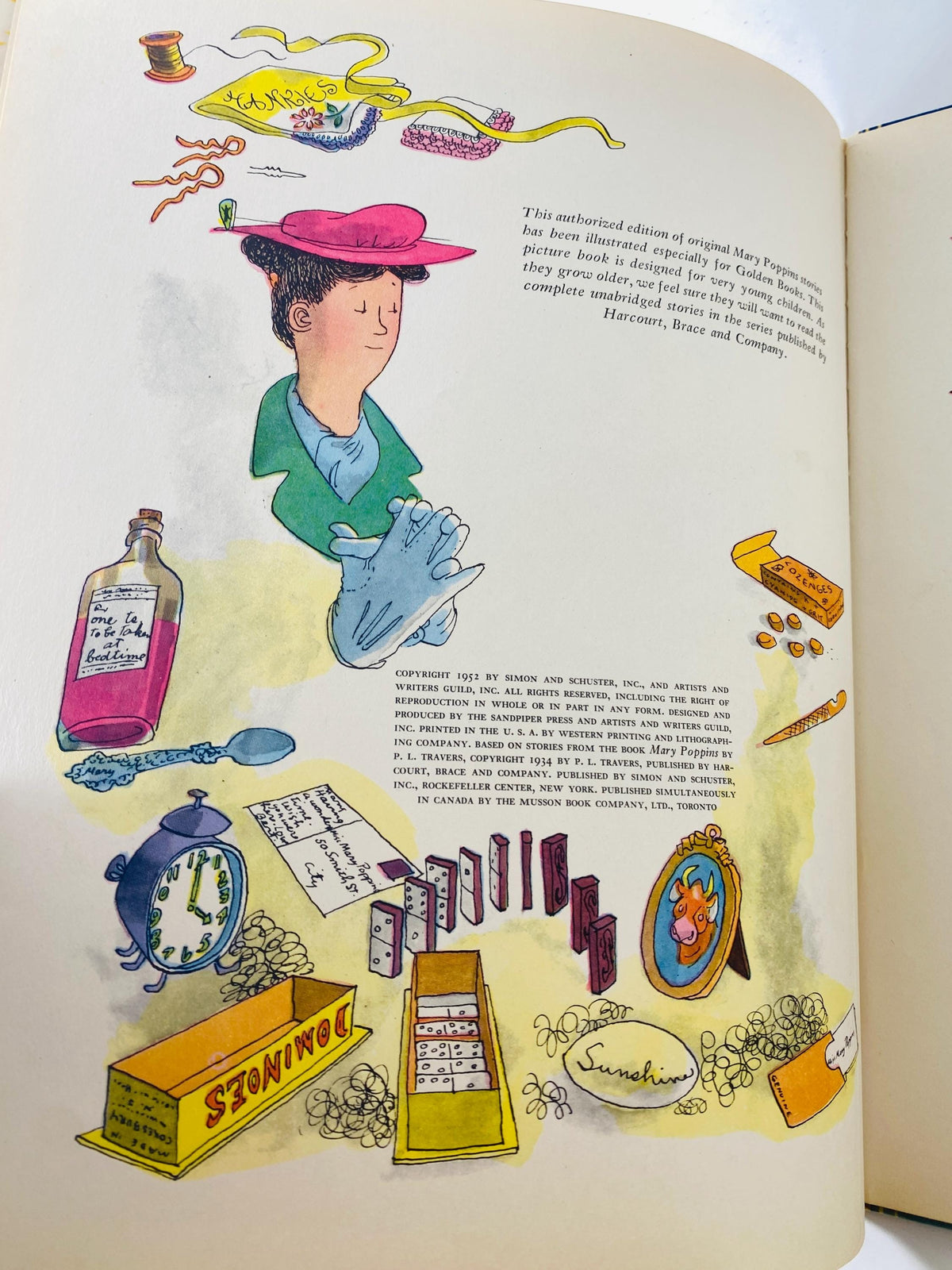 Mary Poppins vintage FIRST EDITION Big Golden book circa 1952 pictures by Gertrude Elliott children's Christmas gift