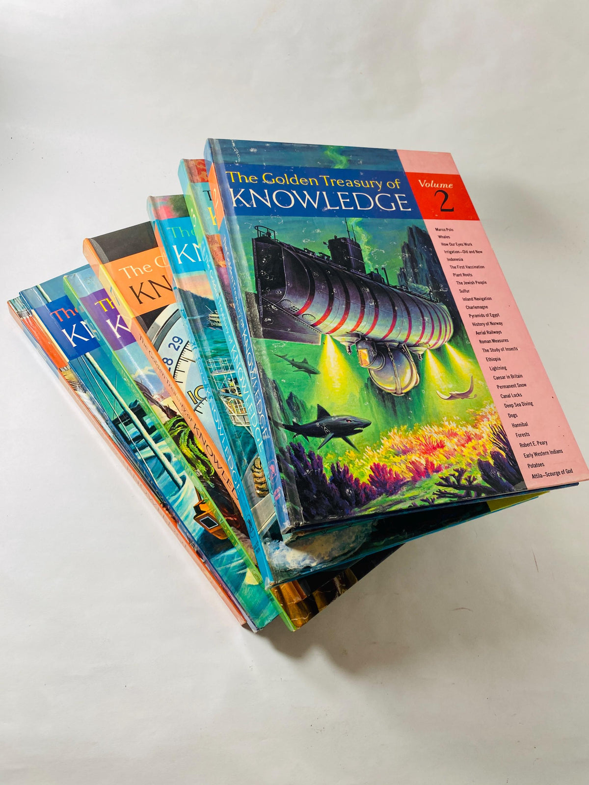 Golden Treasury of Knowledge vintage books volumes 2 3 6 7 8 9 10 Vintage children's encyclopedia circa 1961 Nursery Kids Bookshelf Decor