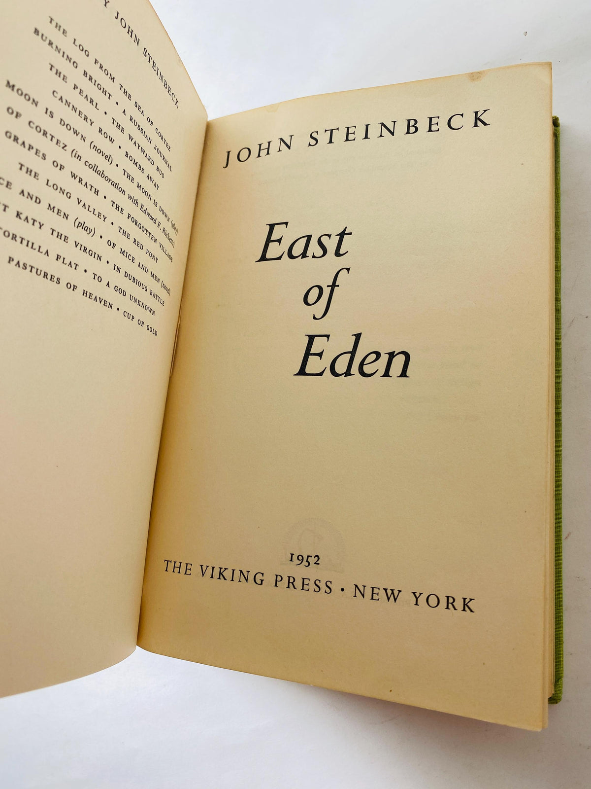 FIRST EDITION East of Eden book by John Steinbeck circa 1952 third printing Vintage Viking Press winner of the Nobel Priz Green home decor
