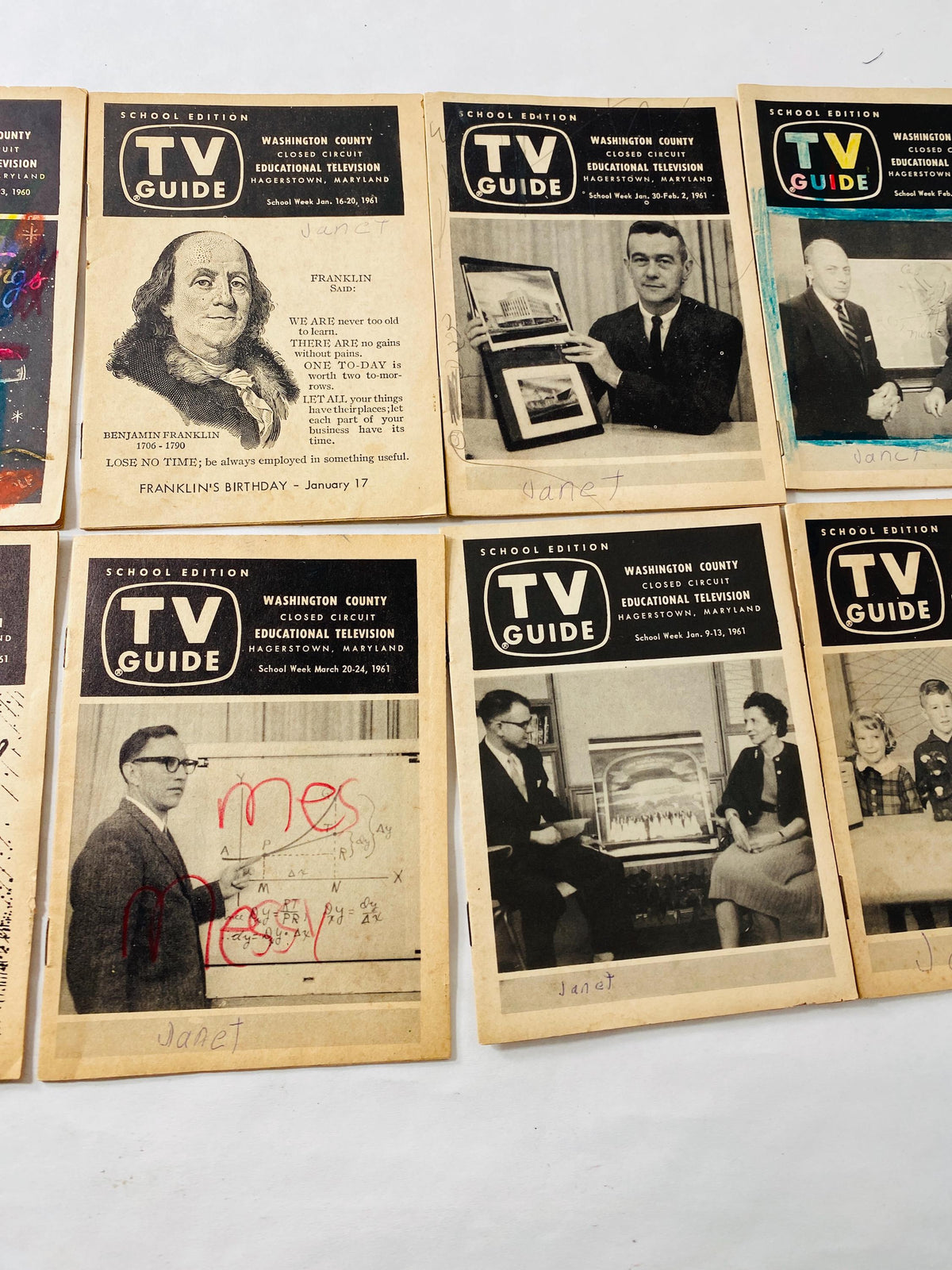 Rare 1960s Washington County MD Educational TV Guide Lot of 11 vintage booklets Hagerstown Maryland School Broadcast History Memorabilia