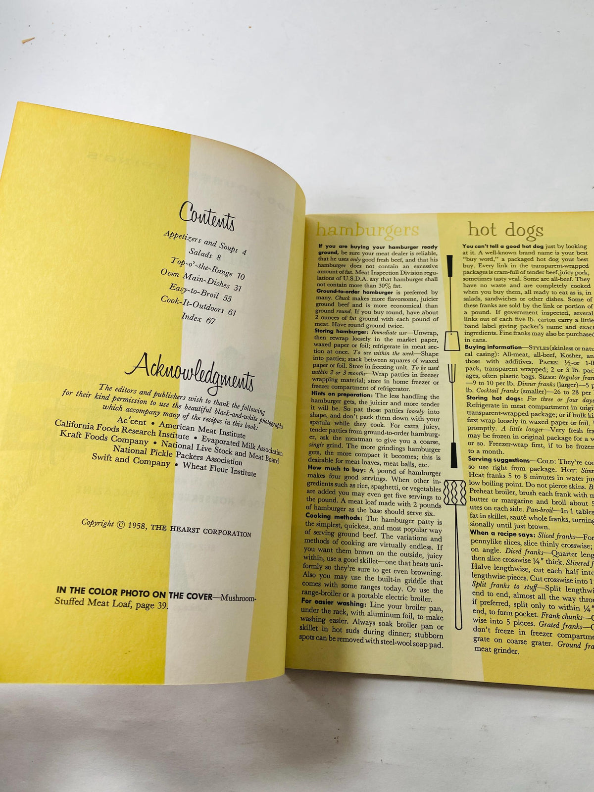 Hamburger & Hot dog Cook Book vintage Good Housekeeping cookbook pamphlet printed by circa 1958 Fine Meats. Carnivore gift retro